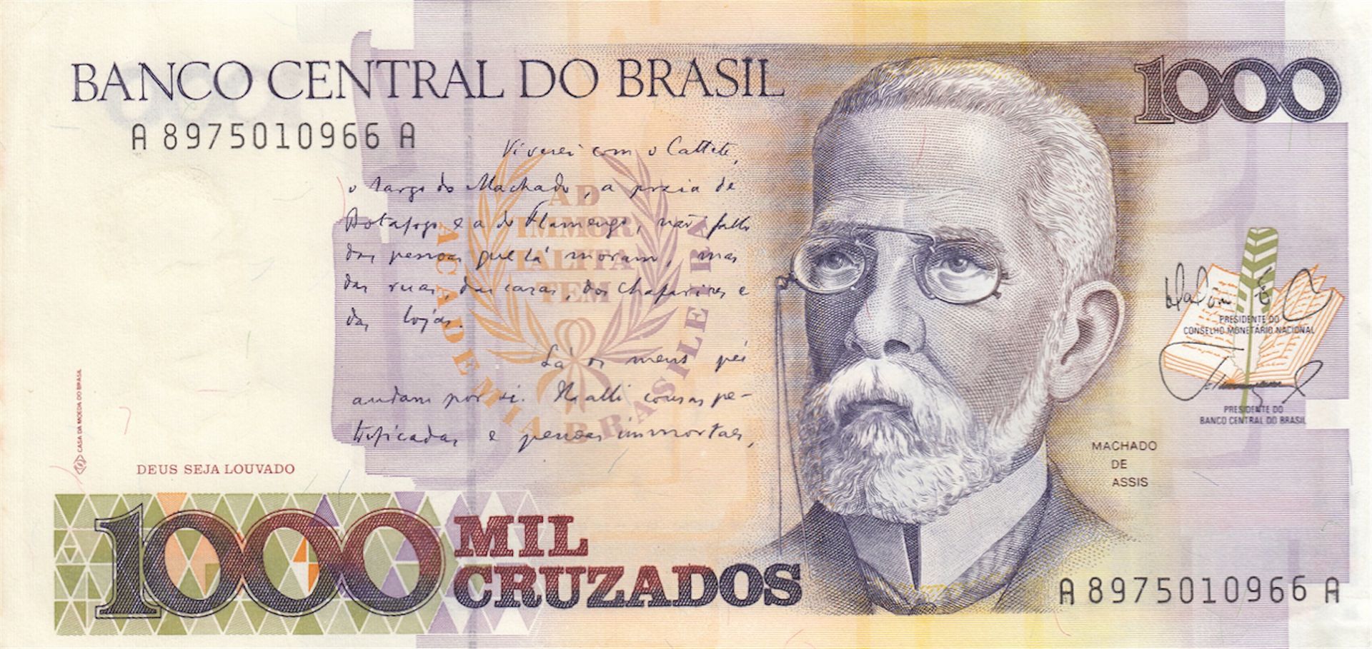 Null 
[巴西]--1000个十字路口。重要的书包在原来的印刷塑料中（书包的高度：5厘米）。
1987年和1988年之间发行的票据。