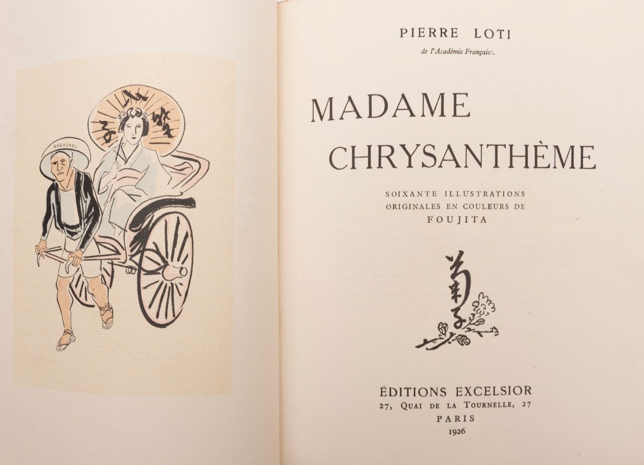 FOUJITA 
皮埃尔-洛蒂-菊花夫人。FOUJITA的60幅原创彩色插图。
巴黎，Excelsior，1926。In-4, 255 x 210 mm, 芥末&hellip;