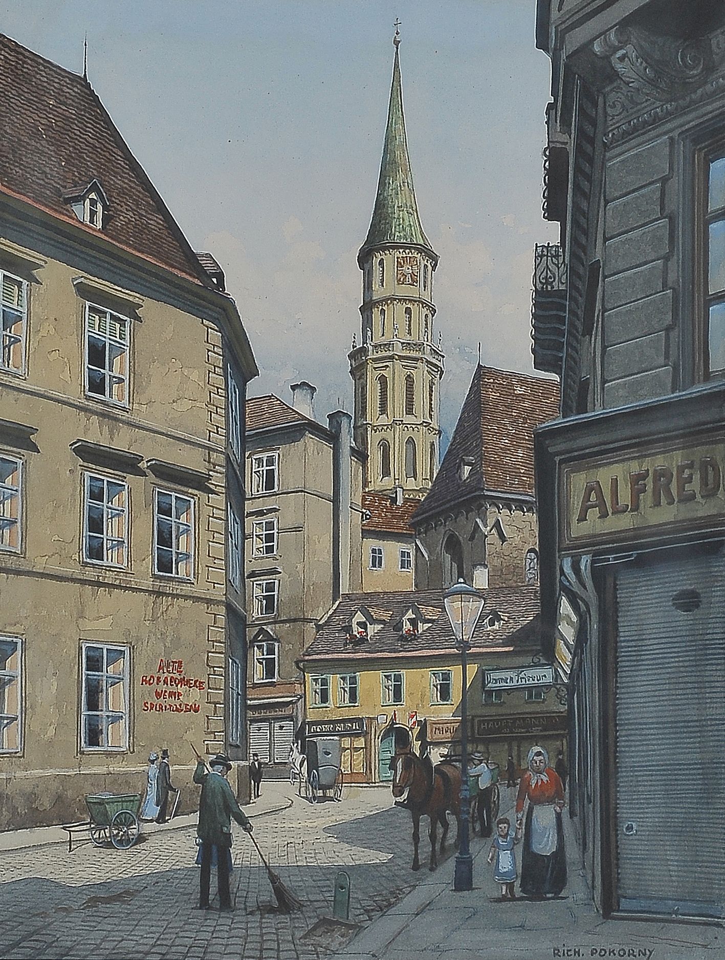Null 理查德-波科尔尼


维也纳 1907 - 1997 维也纳


米歇尔教堂附近的石堡街


纸上水彩画


33 x 25 cm


有签名，左上角&hellip;