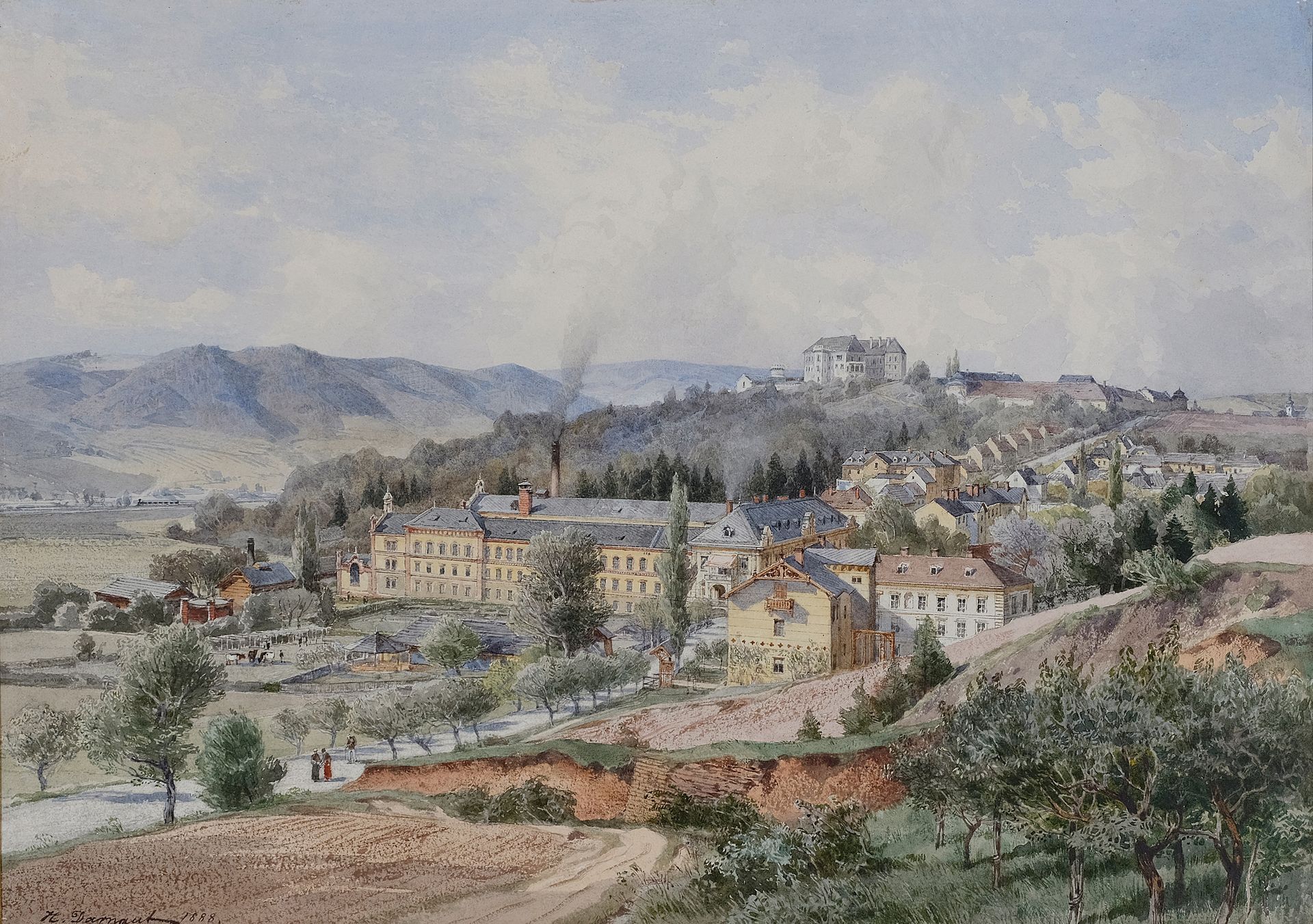 Null Hugo Darnaut


德绍1851 - 1937年维也纳


摩拉维亚州莱托维茨的薄纱和织物工厂


摩拉维亚的工厂和周围景观的景色。


纸&hellip;