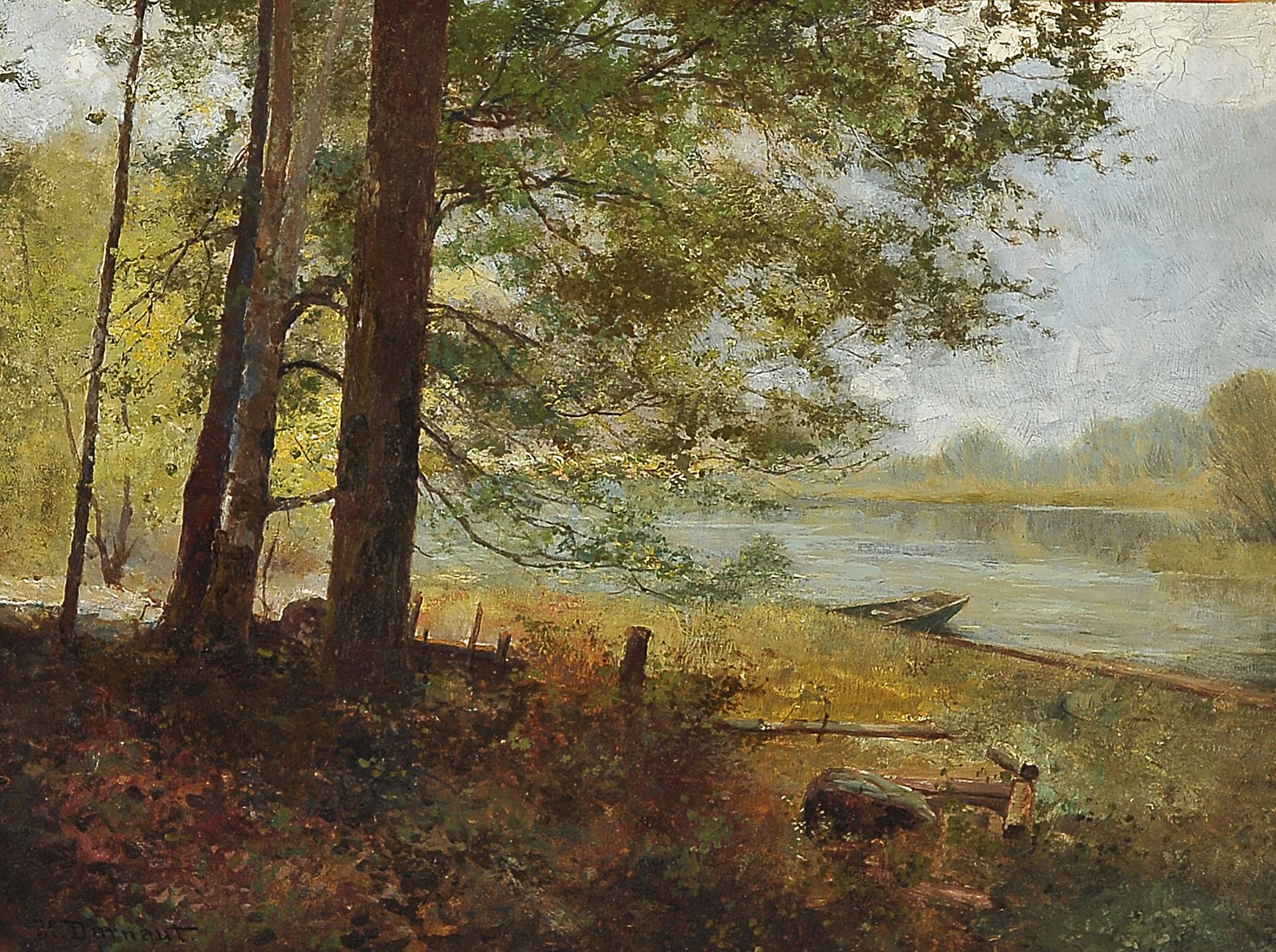 Null Hugo Darnaut


德绍1851-1937年维也纳


河岸景观


木板上的油画


24 x 32 cm


有签名，左上角。
