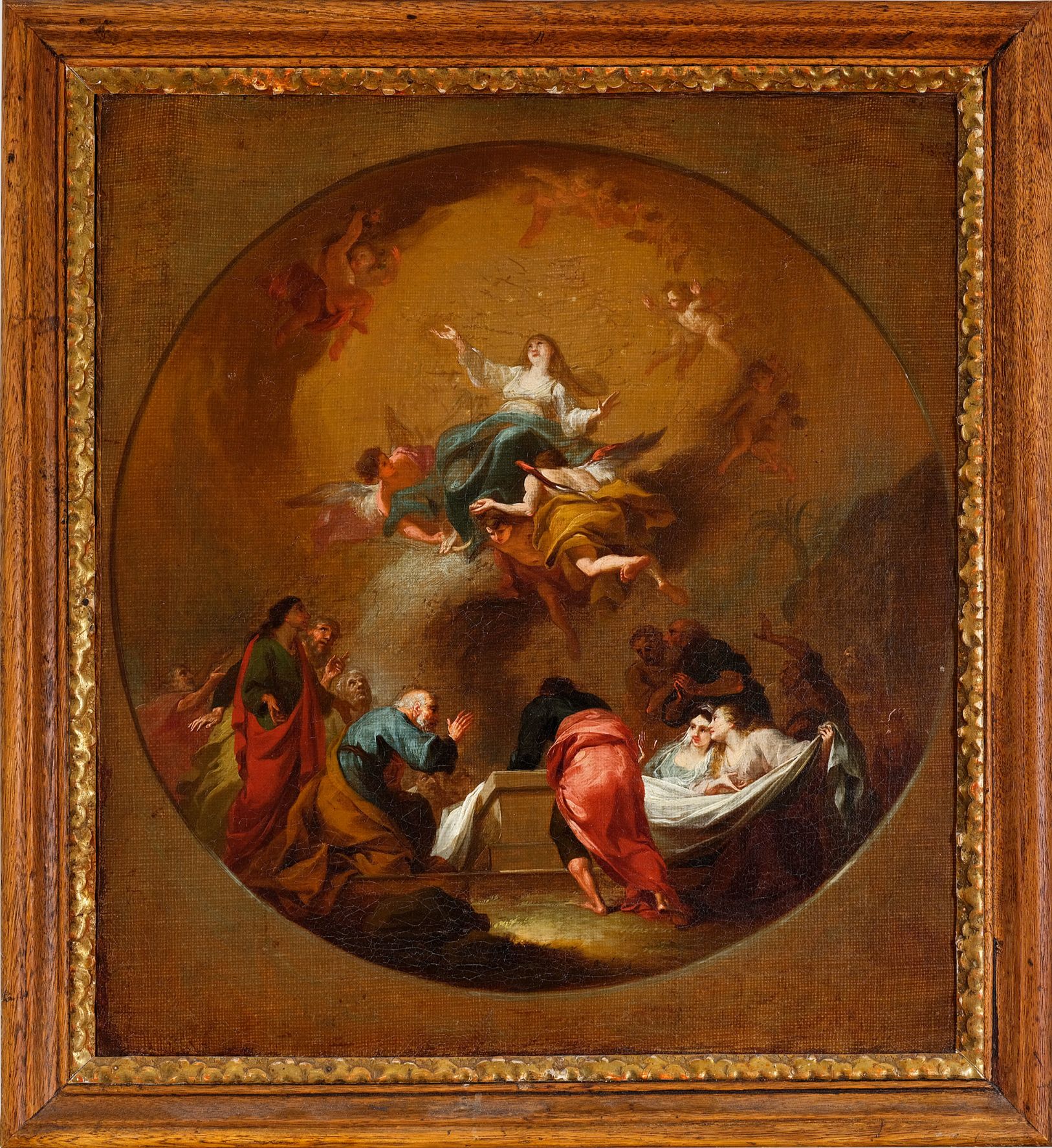 Null 博泽托


圣母升天


奥地利或南德


18世纪中叶


布面油画，重涂


46,5 x 41,5厘米





在画面的圆形部分，我们看到了玛&hellip;