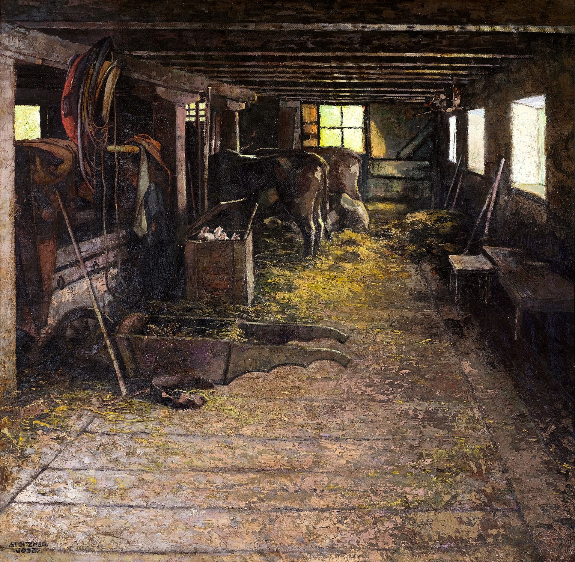 Null 约瑟夫-斯托伊茨纳


维也纳 1884 - 1951 布兰贝格


马厩内部


约。1920


布面油画


100 x 100 cm


左侧&hellip;
