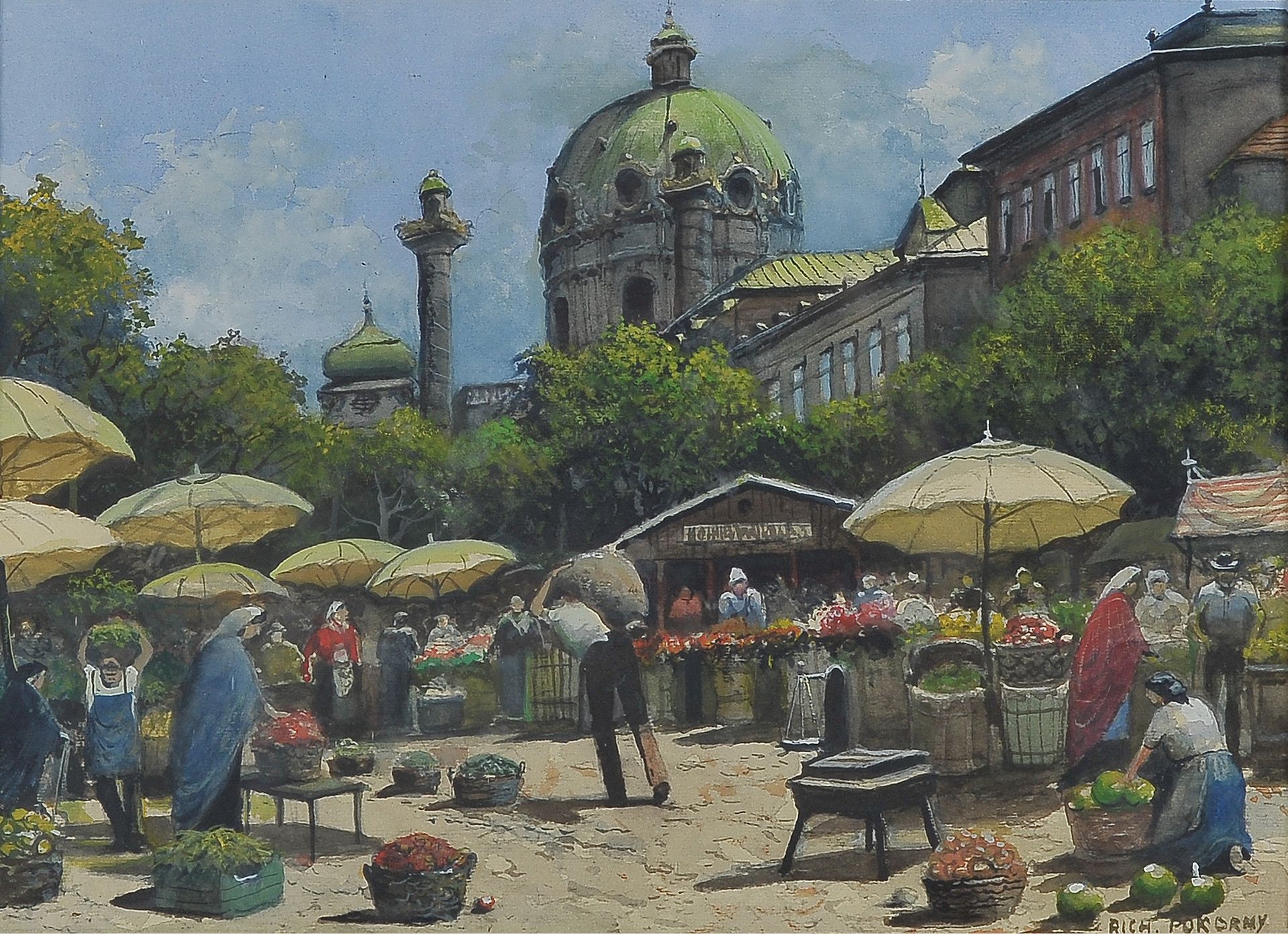 Null 理查德-波科尔尼


维也纳 1907 - 1997 维也纳


纳什马克广场


纸上水彩画


25 x 34,5 cm


有签名，左上角。