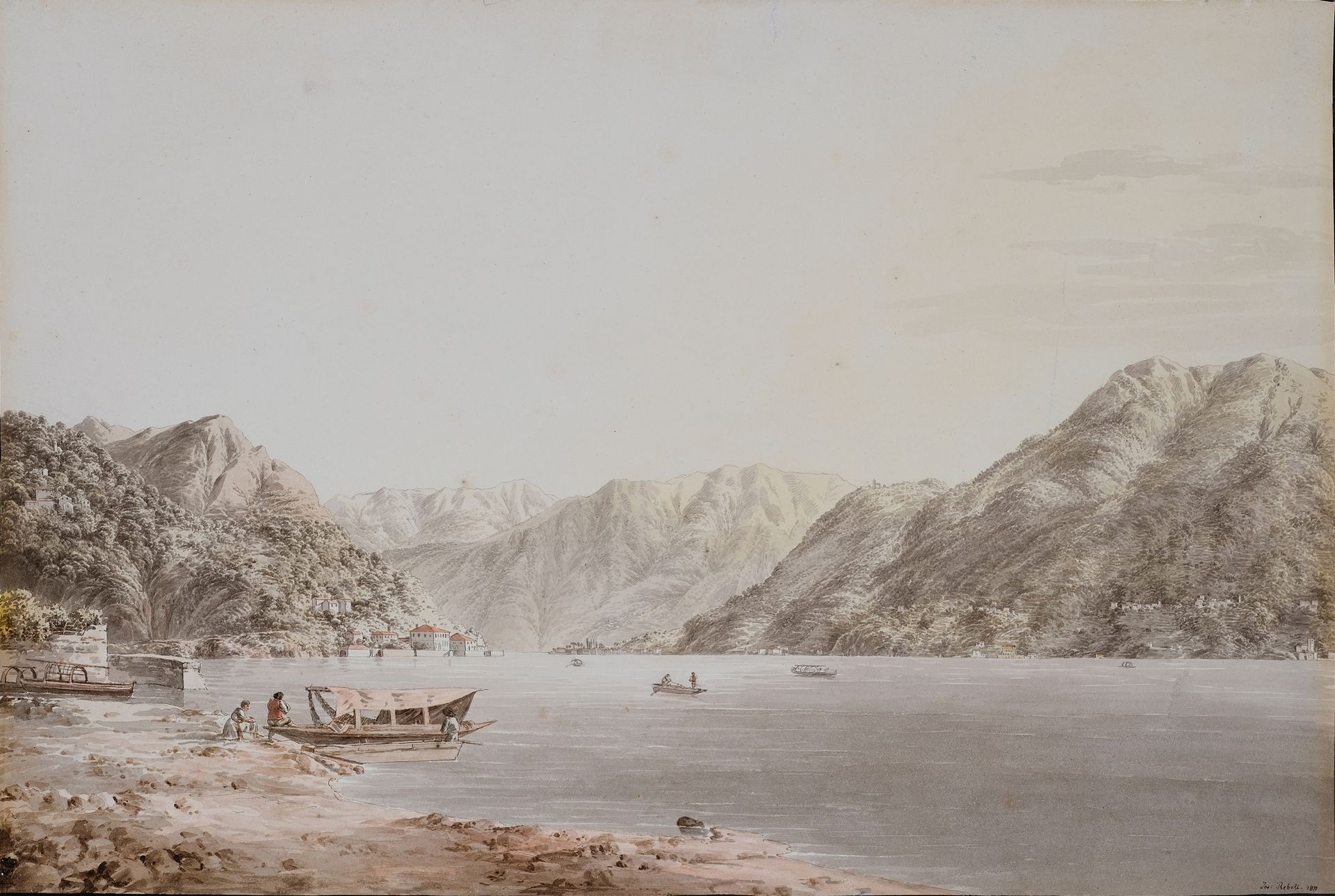 Null 约瑟夫-雷贝尔


维也纳 1787 - 1828 德累斯顿


科莫湖上的船只


纸上水彩画


28,7 x 42 cm


左侧有签名和日期1&hellip;