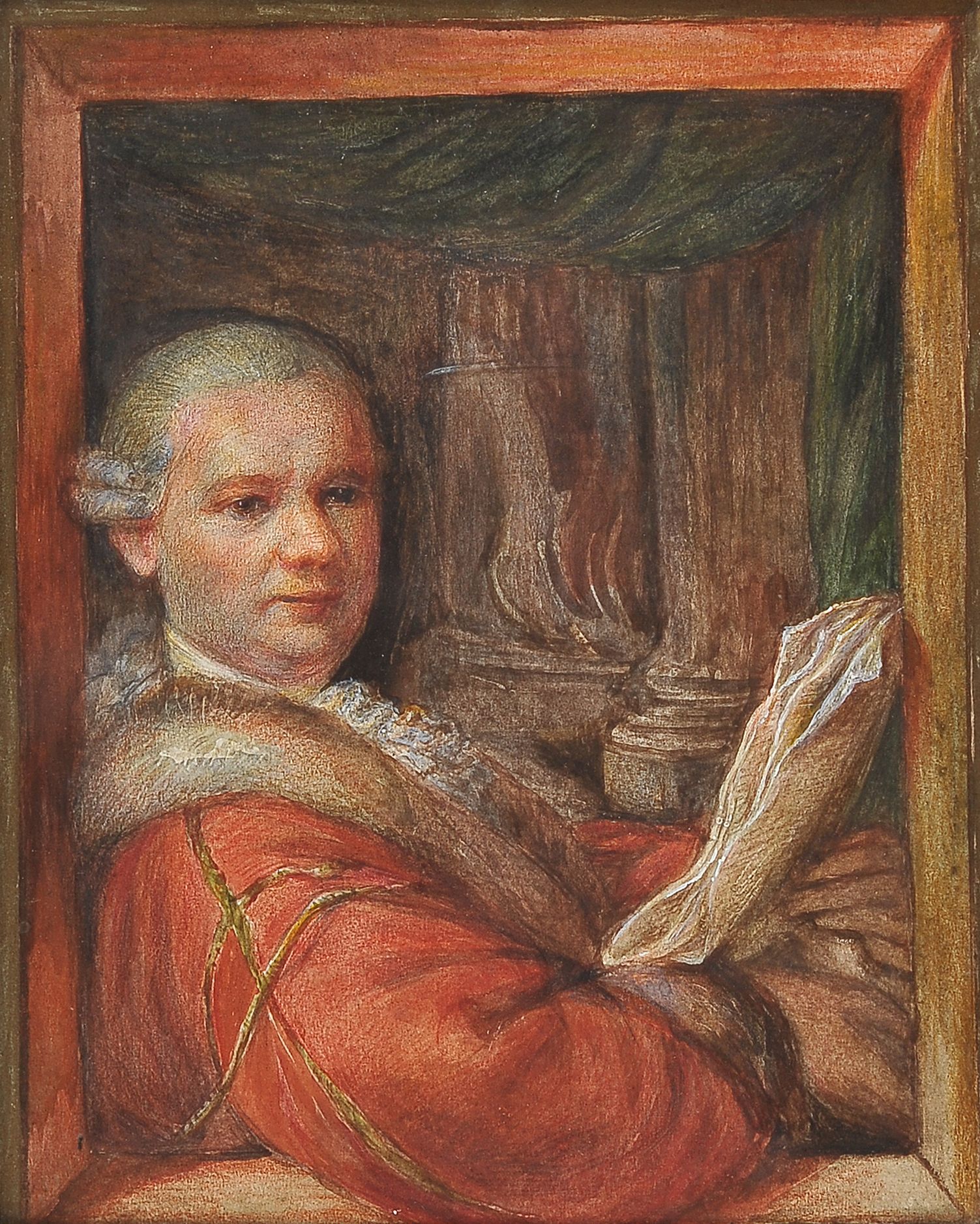 Null 一个贵族的画像


弗雷赫尔-冯-温布伦纳


比德梅尔，约1830/40年


纸上水粉画


21,3 x 17,3 cm