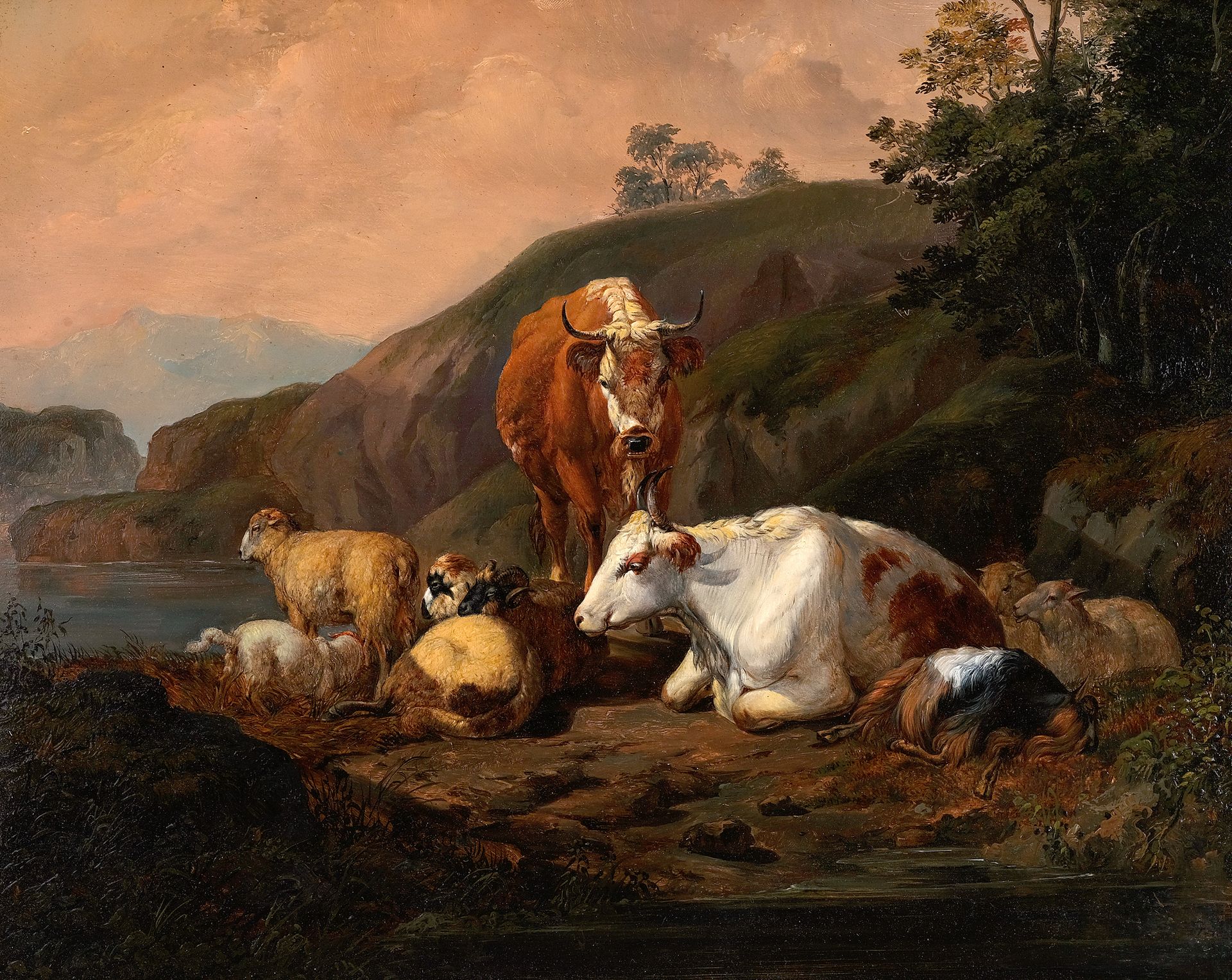 Null 弗里德里希-沃尔茨


Nördlingen 1817 - 1887 慕尼黑


牧场上的奶牛


木板上的油彩


37 x 47 cm


有签名&hellip;
