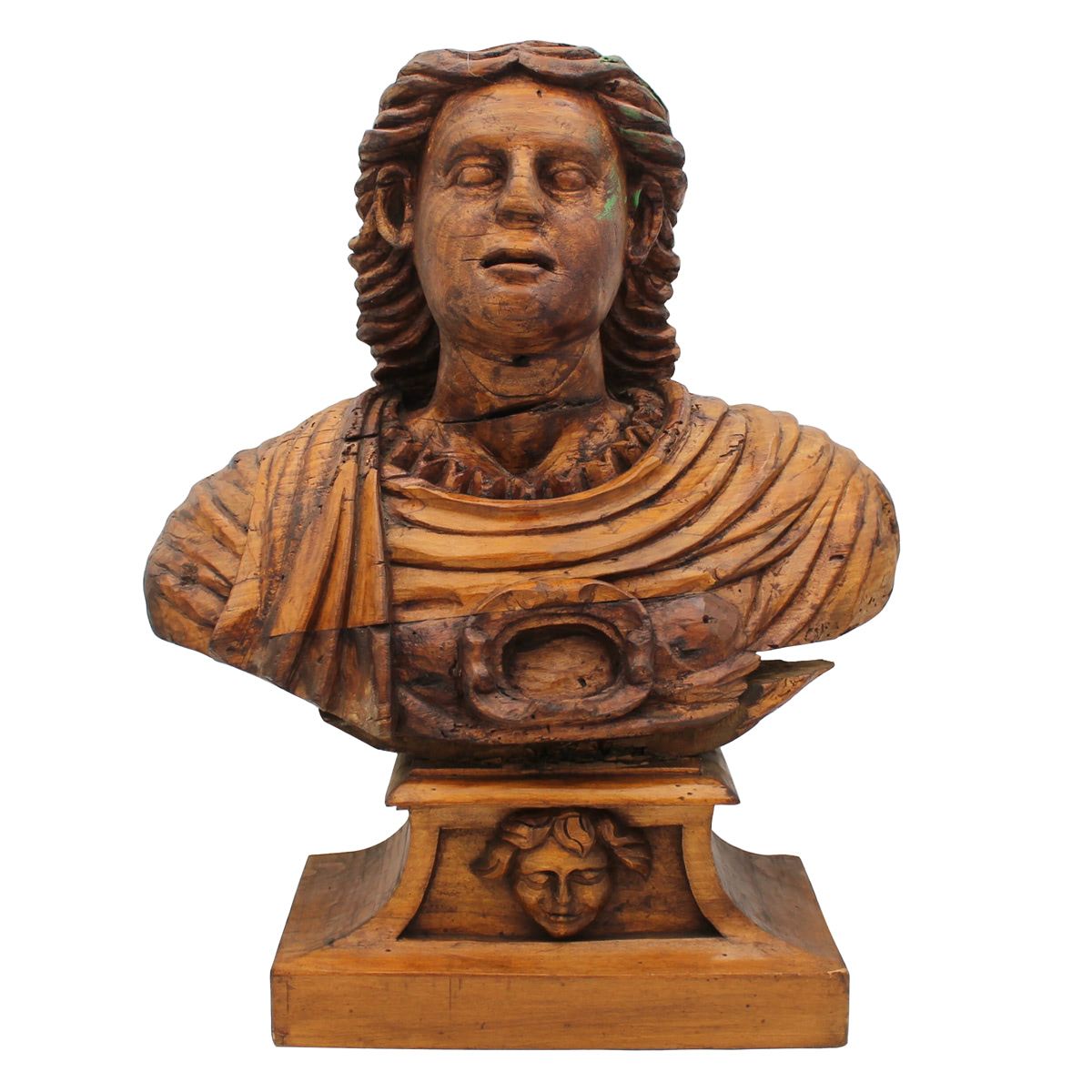 COPPIA DI RELIQUIARI - COUPLE OF RELIQUARIES Half male busts in carved wood (bas&hellip;