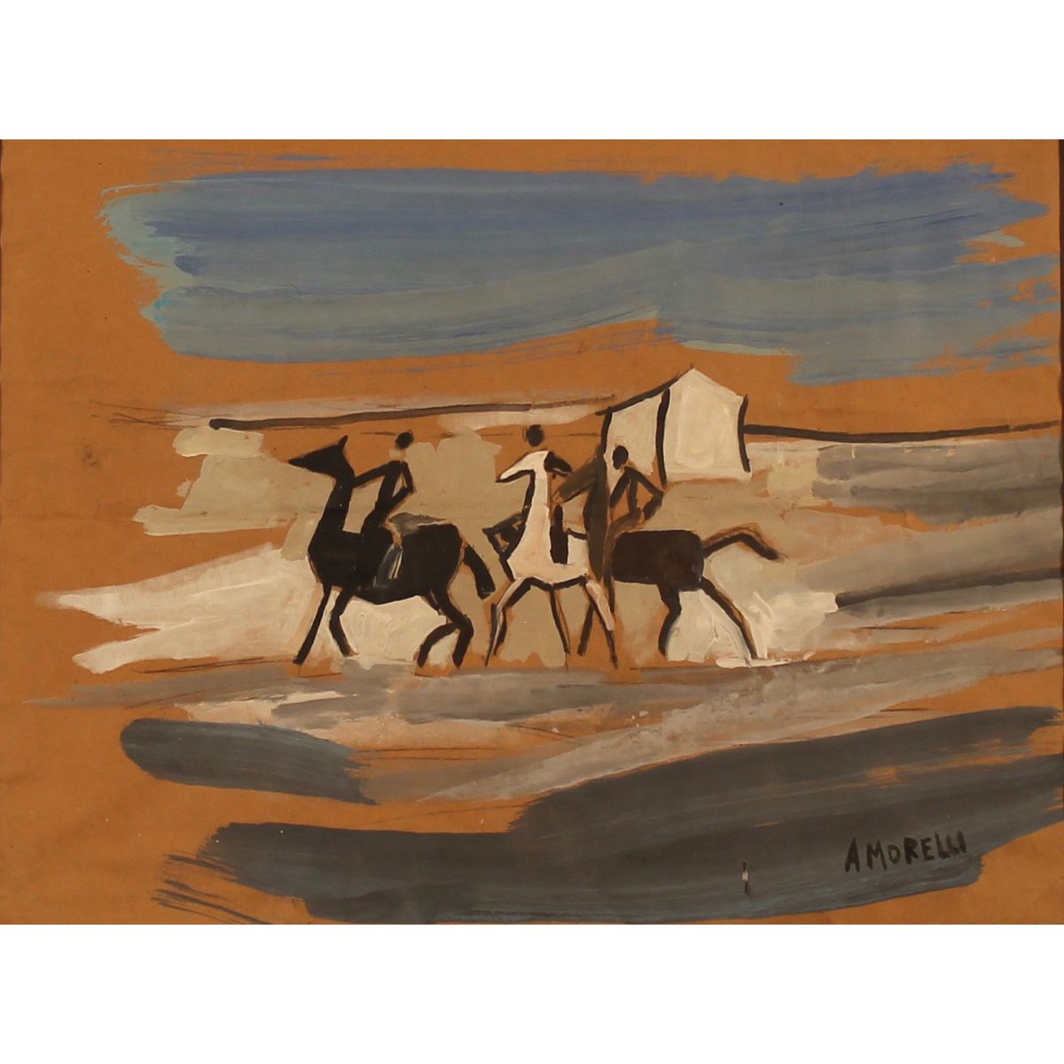 ALFONSO AMORELLI (1898/1969) "Passeggiata a cavallo" - "Horse ride" Détrempe gra&hellip;