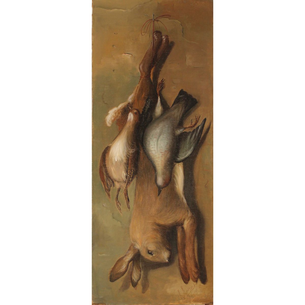 MICHELANGELO MEUCCI (1840/1909) "Cacciagione con lepre" - "Game with hare" Dipin&hellip;