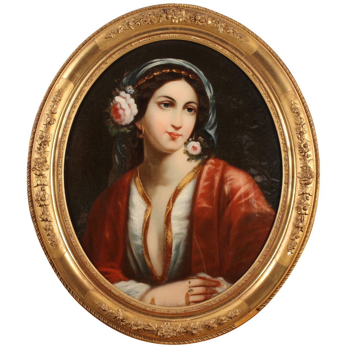 FIGURE DI DONNE - FIGURES OF WOMEN Coppia di dipinti ovali ad olio su tela appli&hellip;