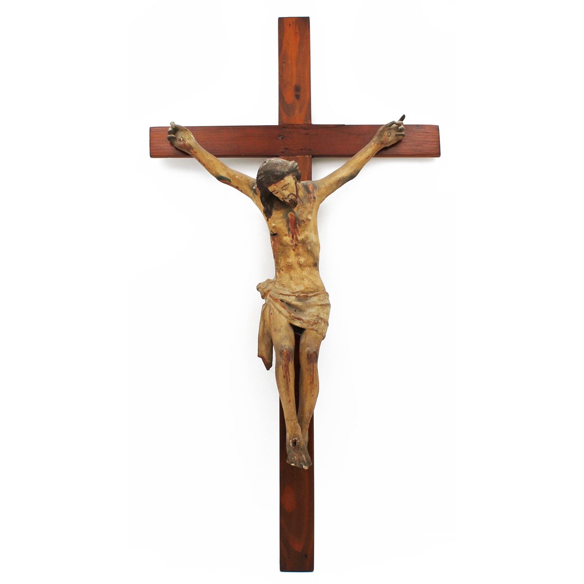 CRISTO Papier mâché polychrome sur croix en bois. Sicile. 19ème siècle. Cm 41x34&hellip;