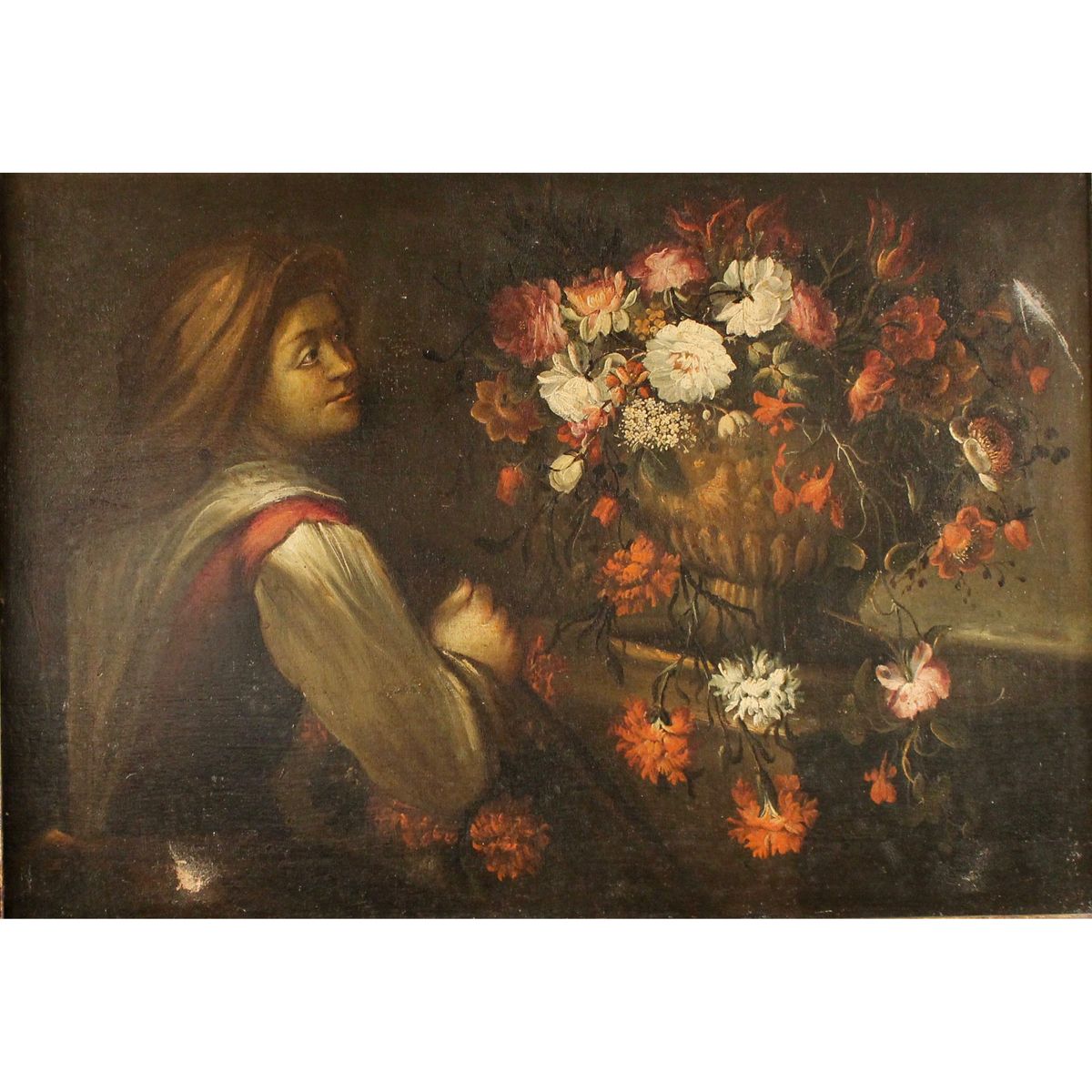 P.F. CITTADINI (attr.) (1616/1681) "Natura morta di fiori con personaggio" - "St&hellip;
