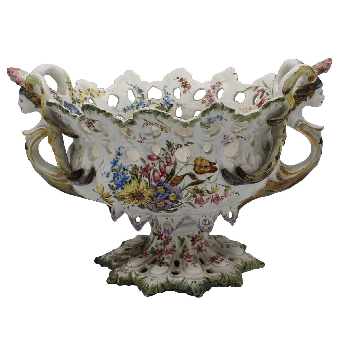 CENTROTAVOLA - CENTERPIECE Polychrome Keramik mit floralen Motiven und Frauenköp&hellip;