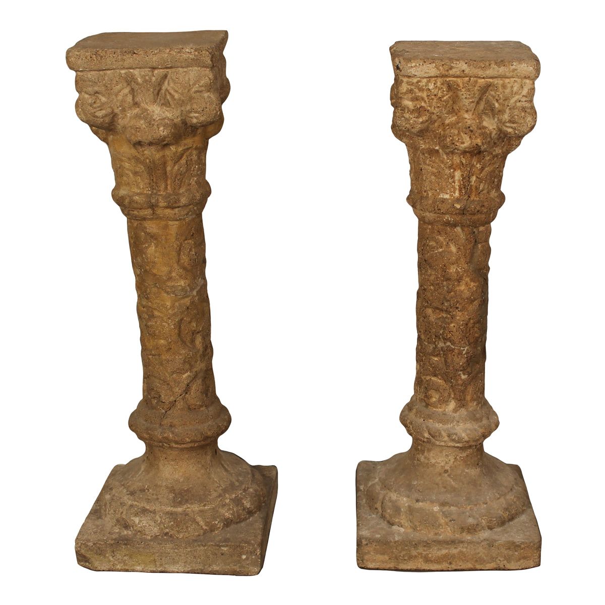 COPPIA DI COLONNE-COUPLE OF COLUMNS Corinthian capital. Tuff. 19th century. Cm H&hellip;