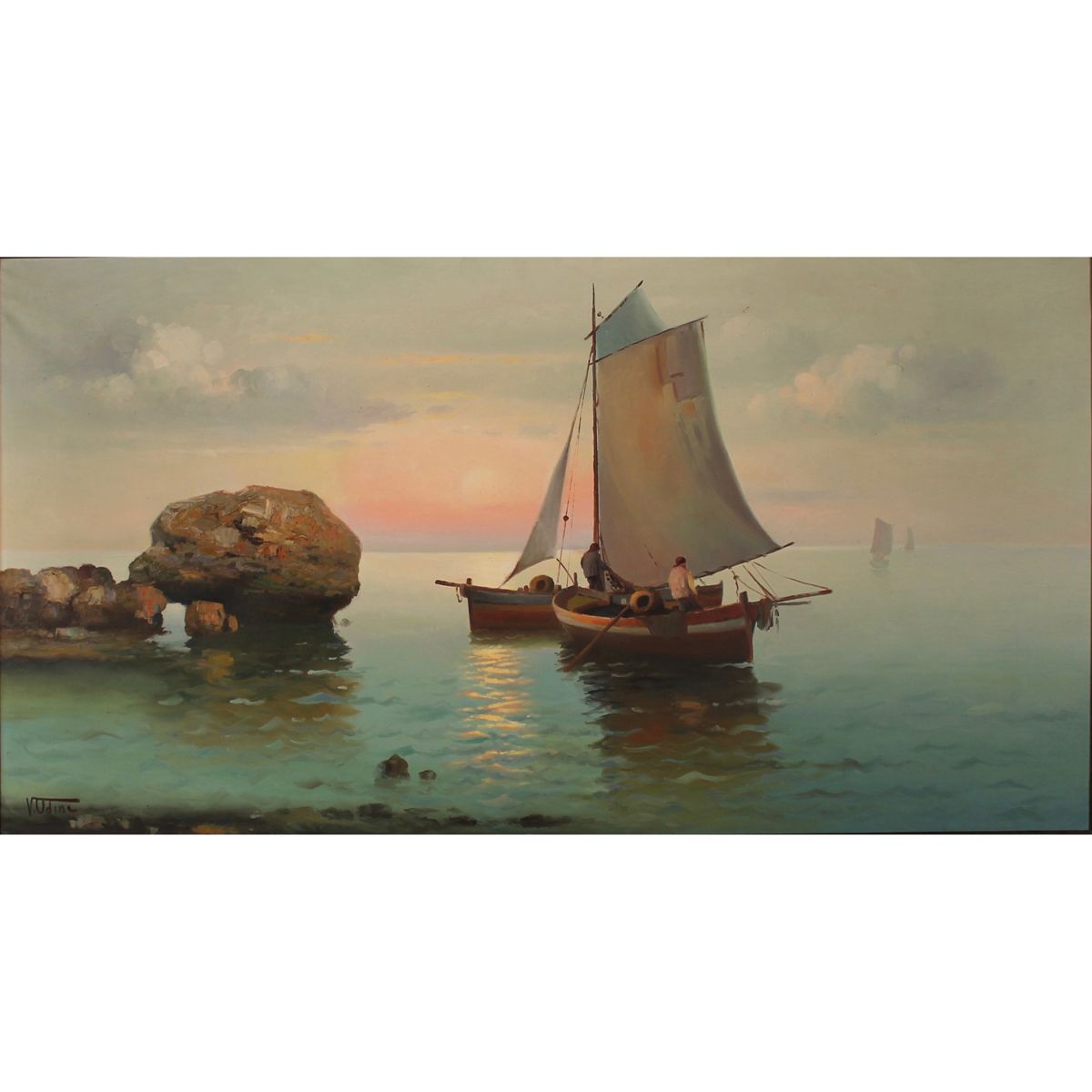 VINCENZO UDINE (1898/1981) "Barche di pescatori" - "Fishing boats" Pintura al ól&hellip;