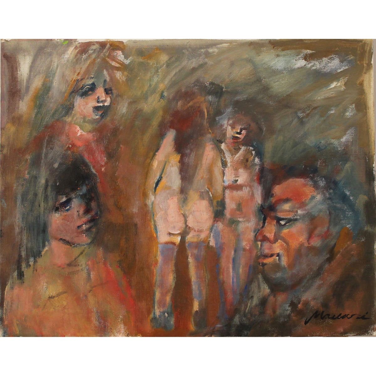 FIGURE E NUDI - FIGURES AND NUDES Oil painting on cardboard in frame. Signed Min&hellip;