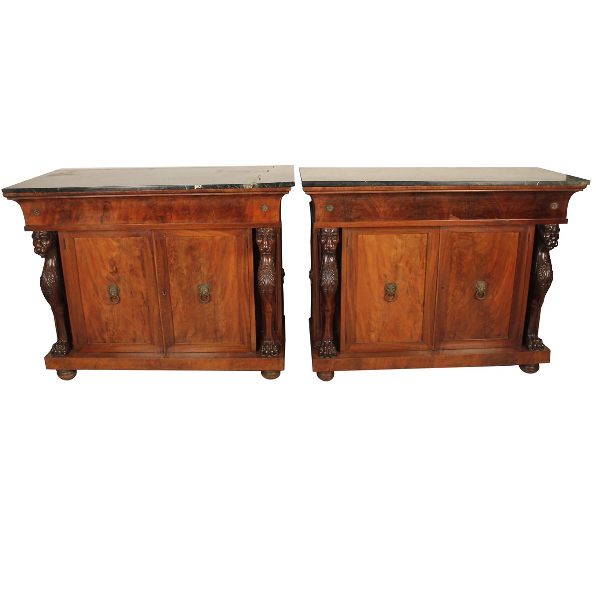 COPPIA DI CREDENZE - COUPLE OF SIDEBOARDS Mahogany feather with two doors in the&hellip;