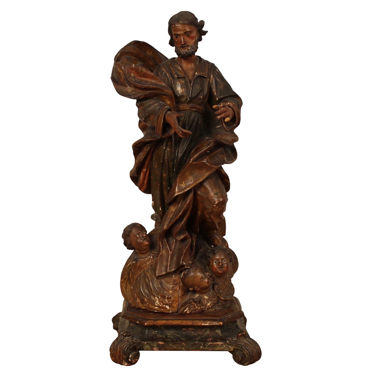 SAN GIUSEPPE Grande sculpture en bois magistralement sculptée et peinte. Sicile.&hellip;