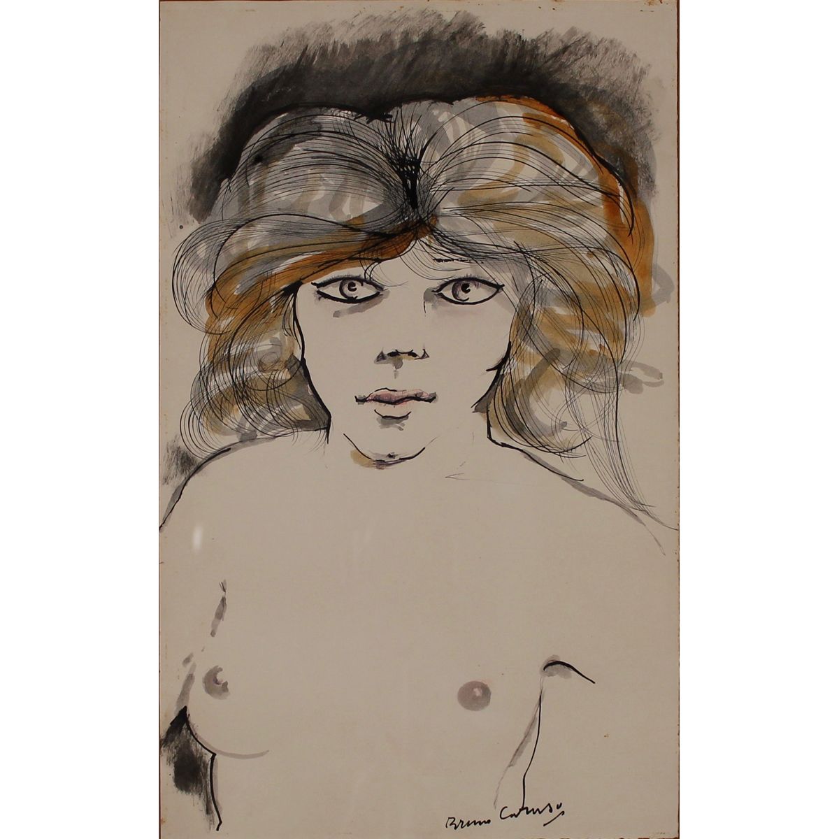 BRUNO CARUSO (1927/2018) "Figura di ragazza" - "Girl figure" Chine, aquarelle et&hellip;