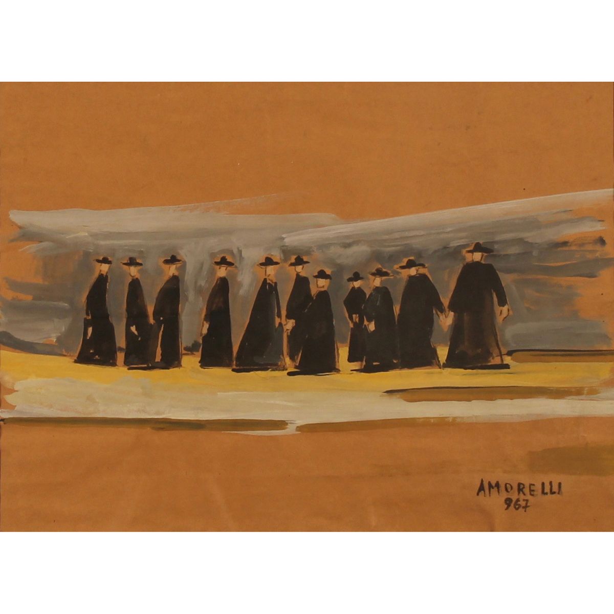 ALFONSO AMORELLI (1898/1969) "Preti" - "Priests" Tempera grassa on paper. Dated &hellip;