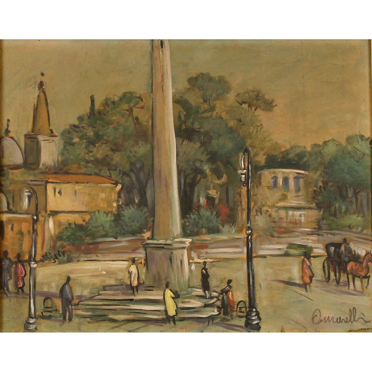 ALFONSO AMORELLI (1898/1969) "Piazza del popolo" Oil painting on panel in a gold&hellip;
