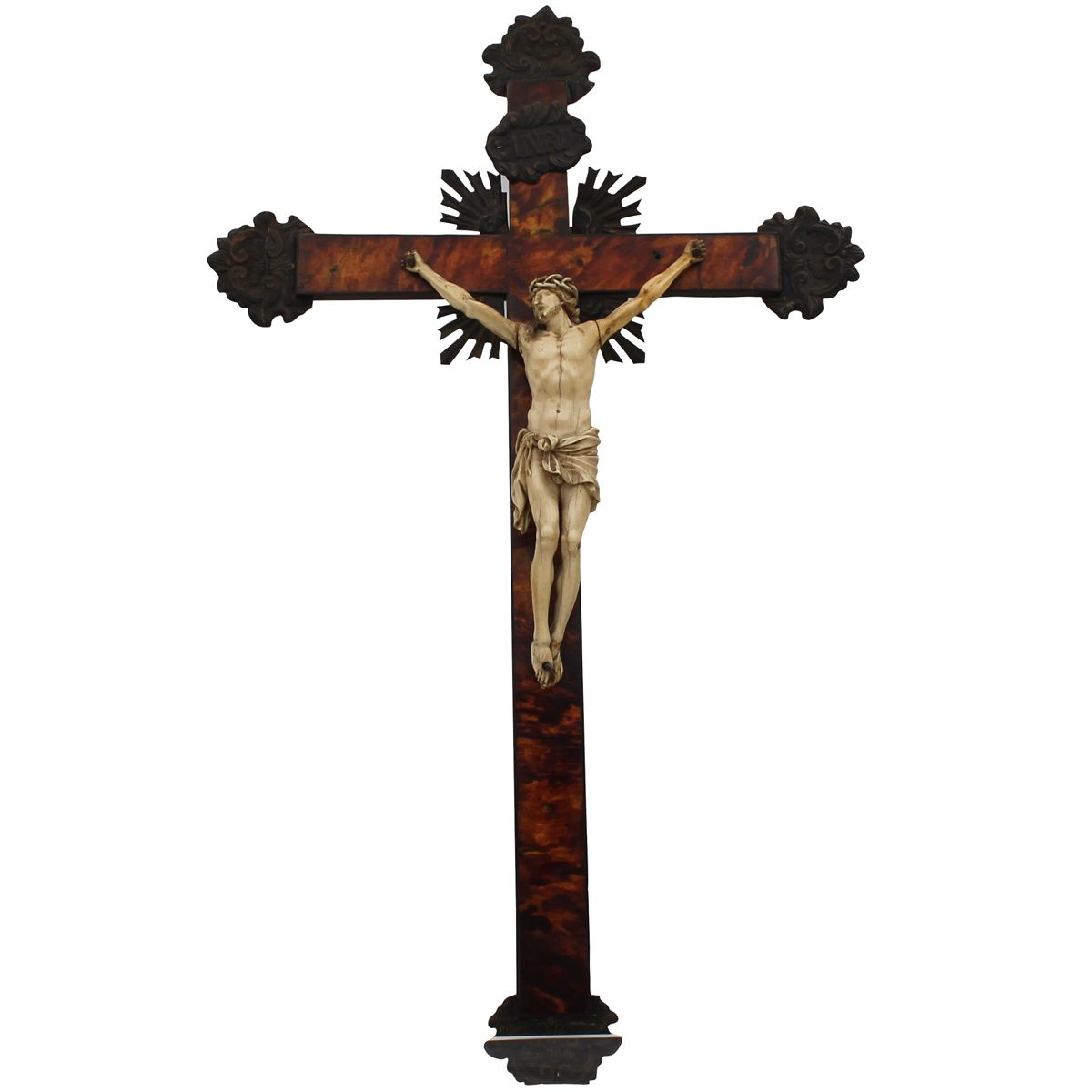 CROCIFISSO - CRUCIFIX Carved ivory on sea-tortoise cross with engraved metal tip&hellip;