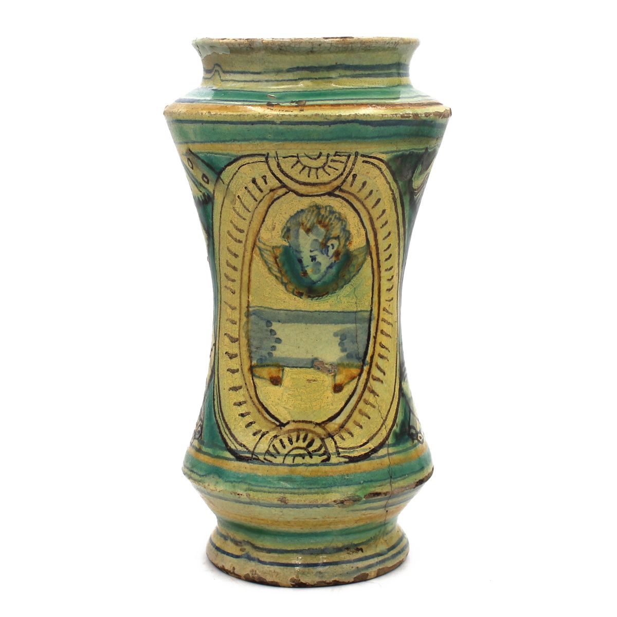 Albarello Old polychrome majolica decorated on the front with a central medallio&hellip;