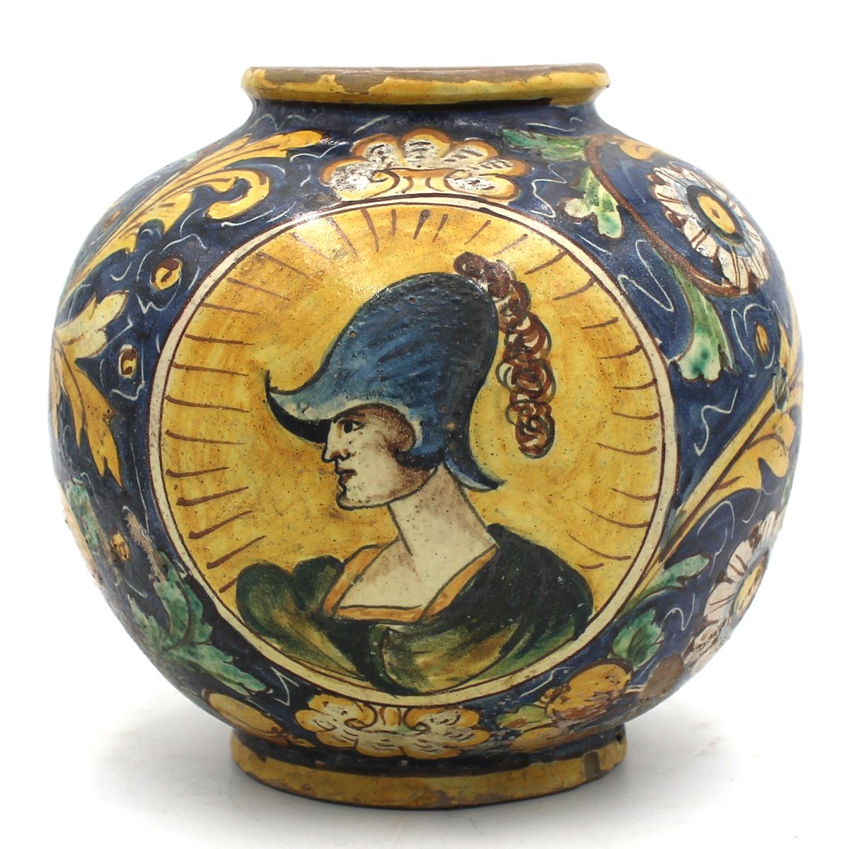 VASO SFERICO - SPHERICAL VASE Polychrome majolica decorated with central medalli&hellip;