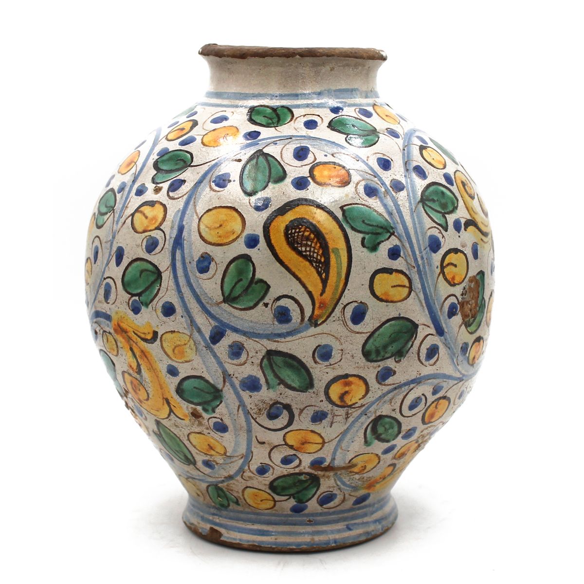 VASO OVOIDALE - VASE Antique majolica decorated with plant motifs in yellow, gre&hellip;