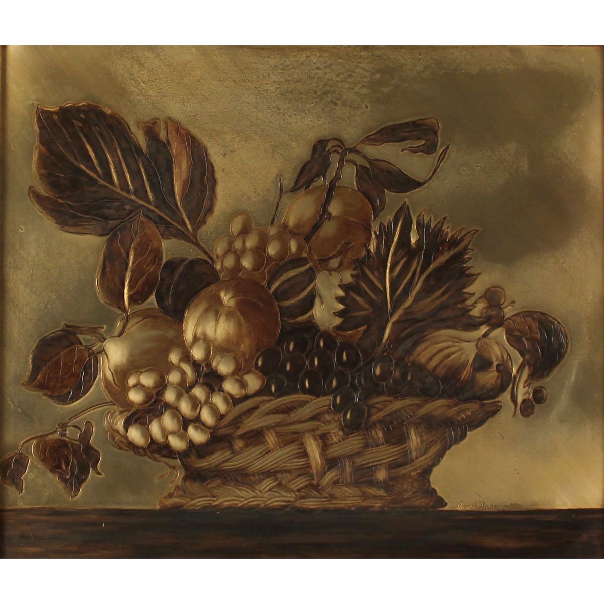 CANESTRO DI FRUTTA-BASKET OF FRUIT Peinture sur plaque. 20ème siècle. Signé Augu&hellip;