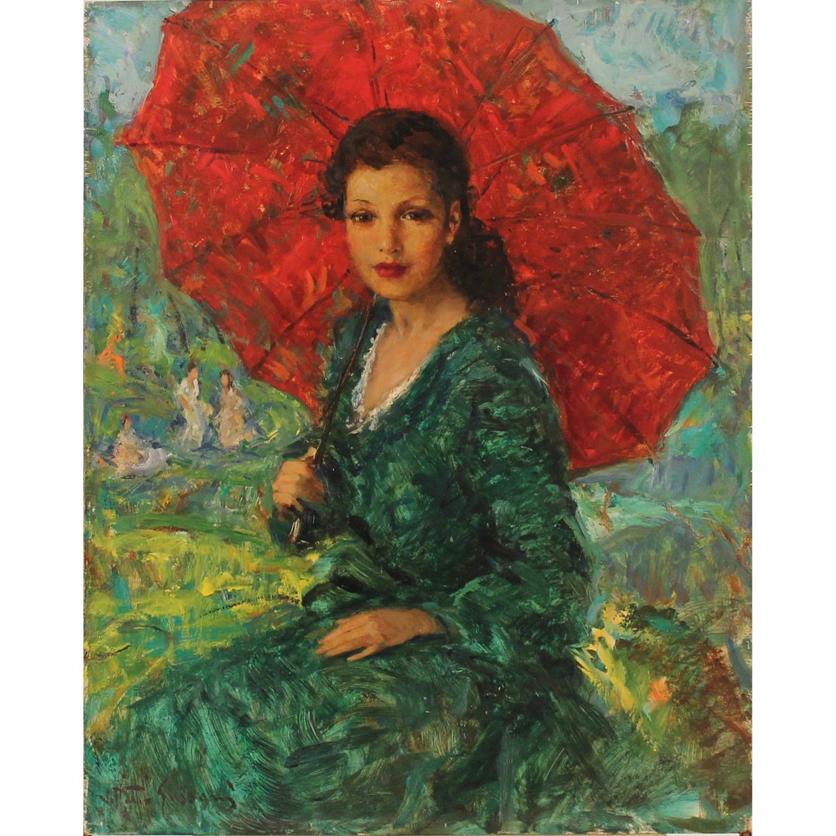 VITTORIO GUSSONI (1893/1968) "Figura con ombrellino" - "Figure with umbrella" Oi&hellip;