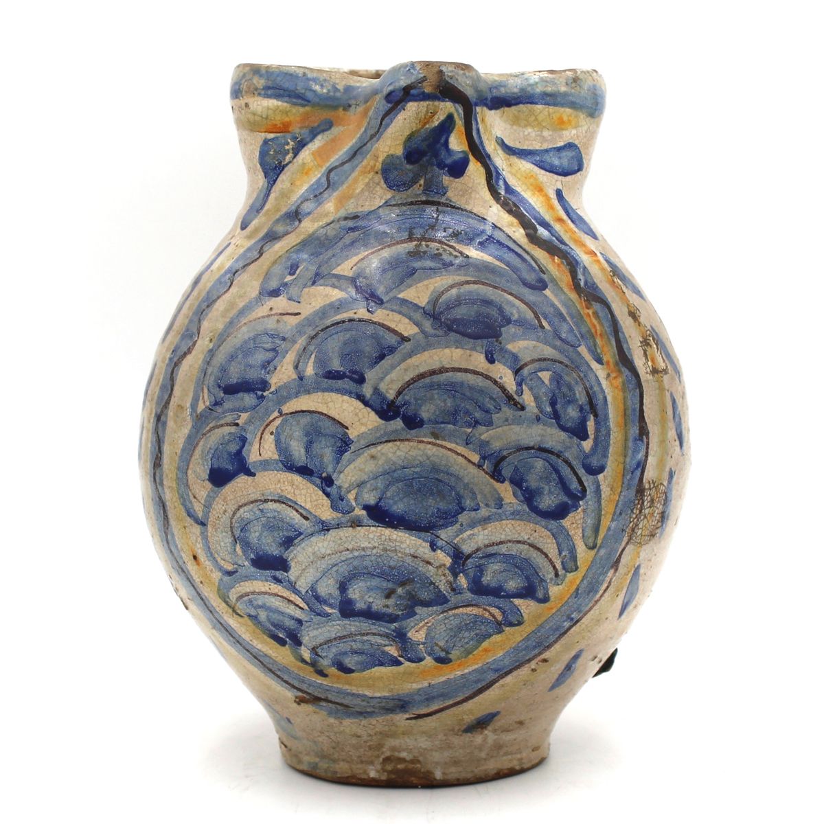 BROCCA - PITCHER Antike polychrome Majolika mit ornamentalen Motiven auf cremefa&hellip;