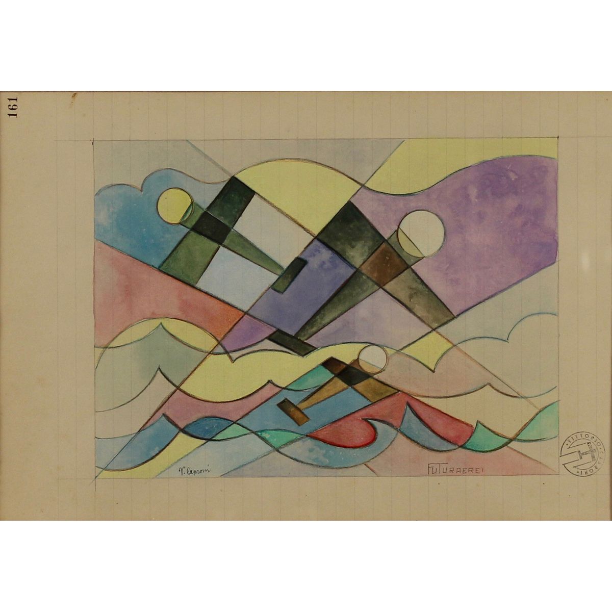 VITTORIO CAPRONI (SecoloXX) "Aeropittura" Tempera et dessin sur papier. Cm 32x23&hellip;