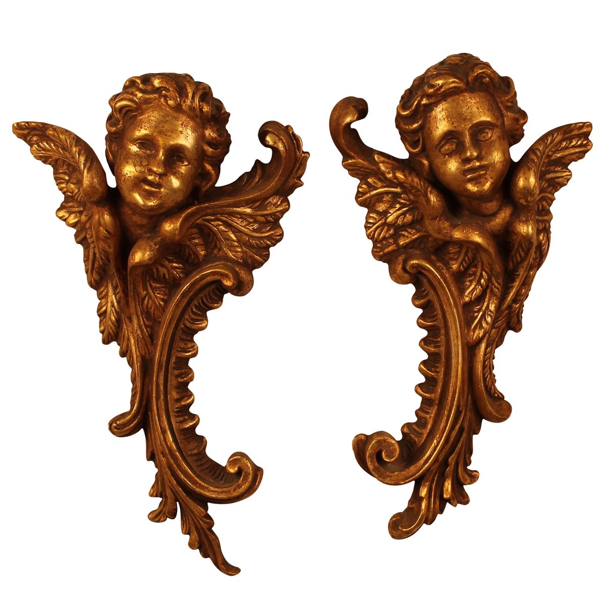 COPPIA DI PUTTI - COUPLE OF CHERUBS Carved and gilded wood. Sicily. 19th century&hellip;