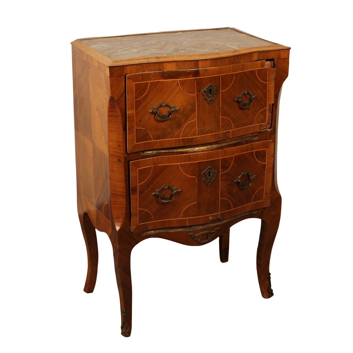 COMODINO A DUE CASSETTI - BEDSIDE TABLE WITH TWO DRAWERS Walnut inlaid with orna&hellip;