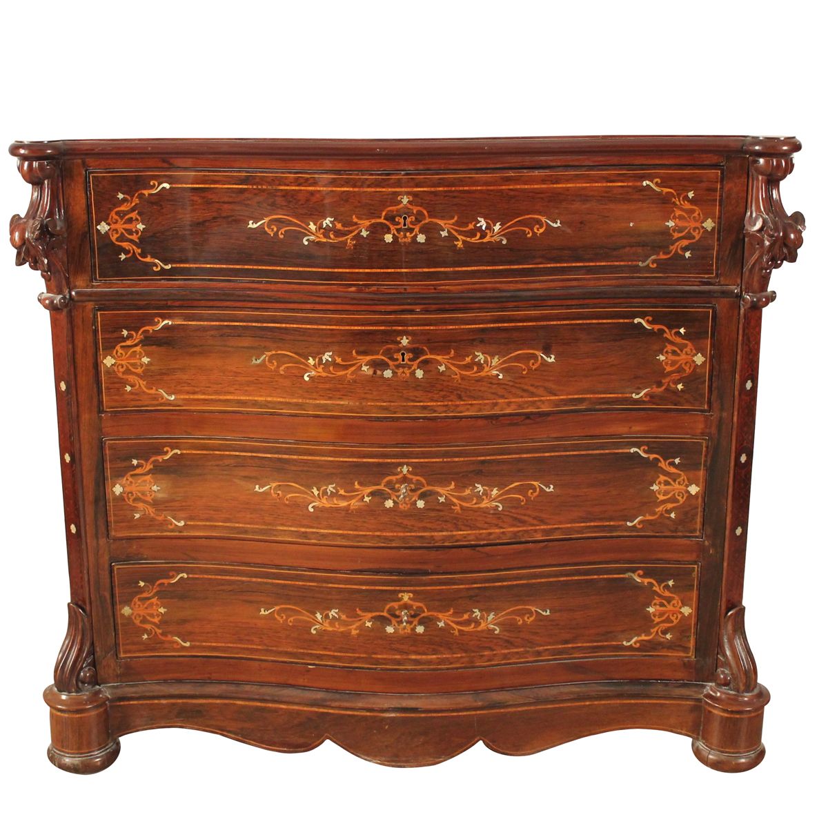 CASSETTONE - COMMODE Three drawers with flap in the upper part. Rosewood with ri&hellip;