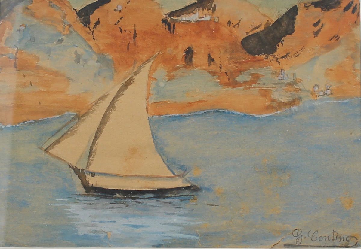 BARCA A VELA - SAIL BOAT Watercolour on paper in frame. Signed G. Contino. 20th &hellip;