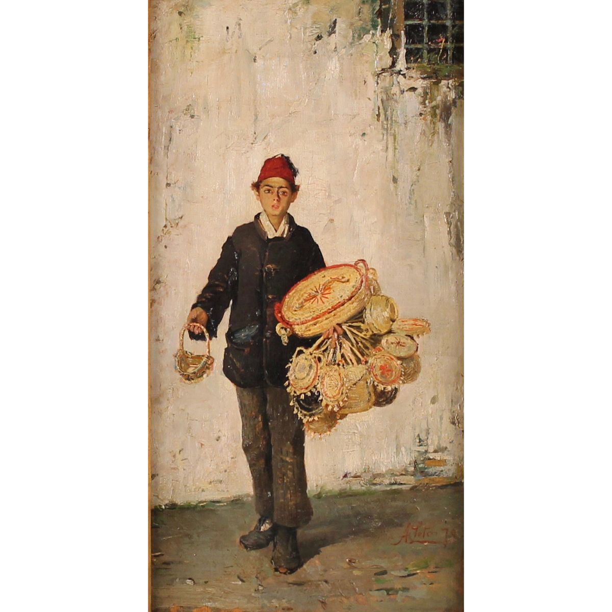 ANTONINO LETO (1844/1913) "Venditore di canestri" - "Basket seller" Dipinto ad o&hellip;