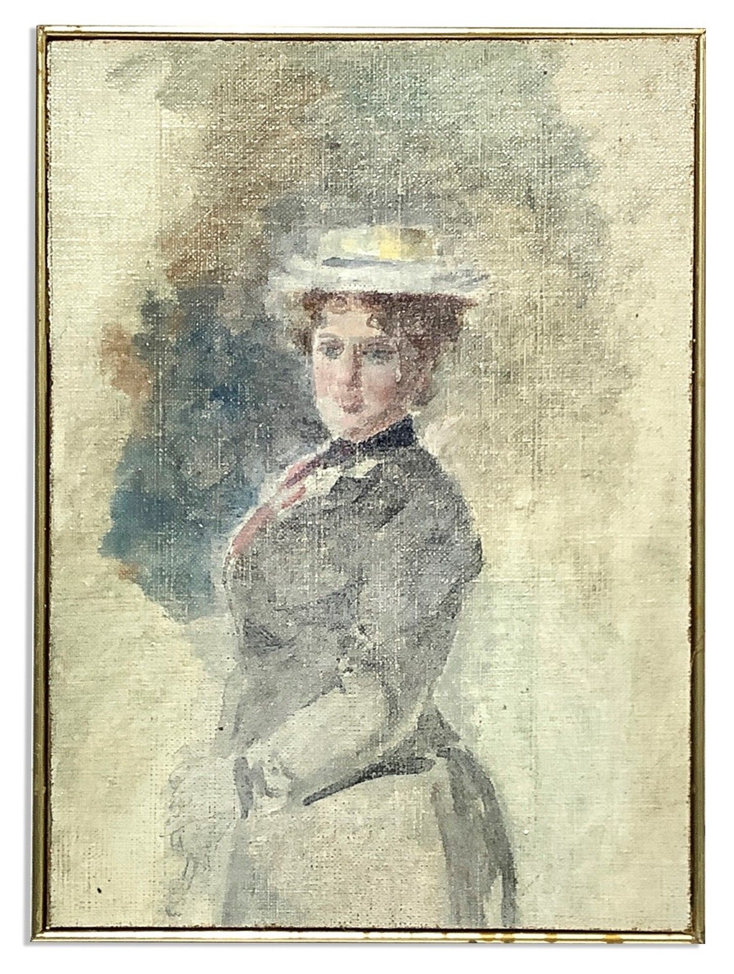 Null Femme au chapeau, Fin du 19ème siècle Huile sur toile carton 20X14 cm, dans&hellip;