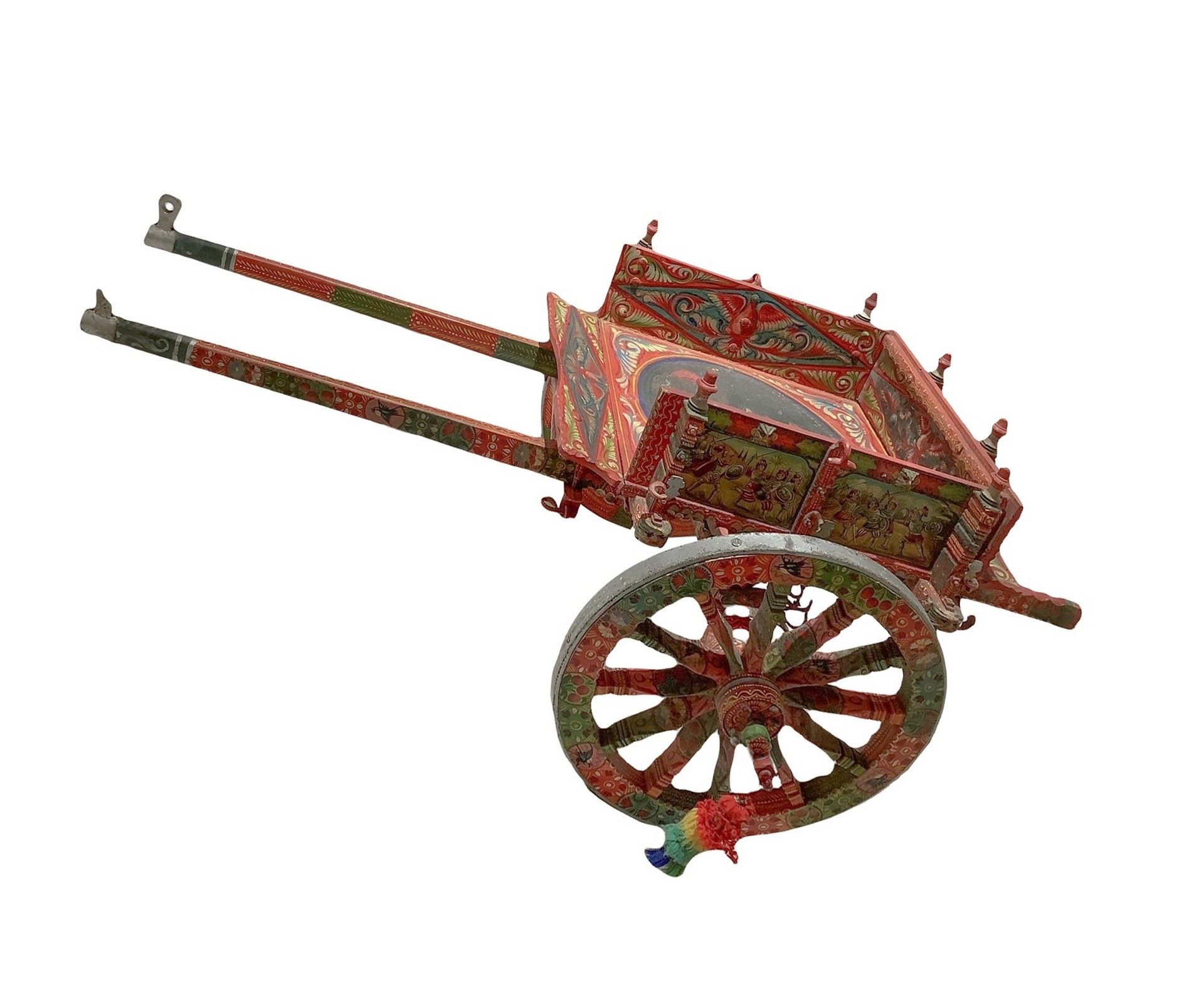 Null Small Sicilian cart painted and lacquered with paintings depicting paladins&hellip;
