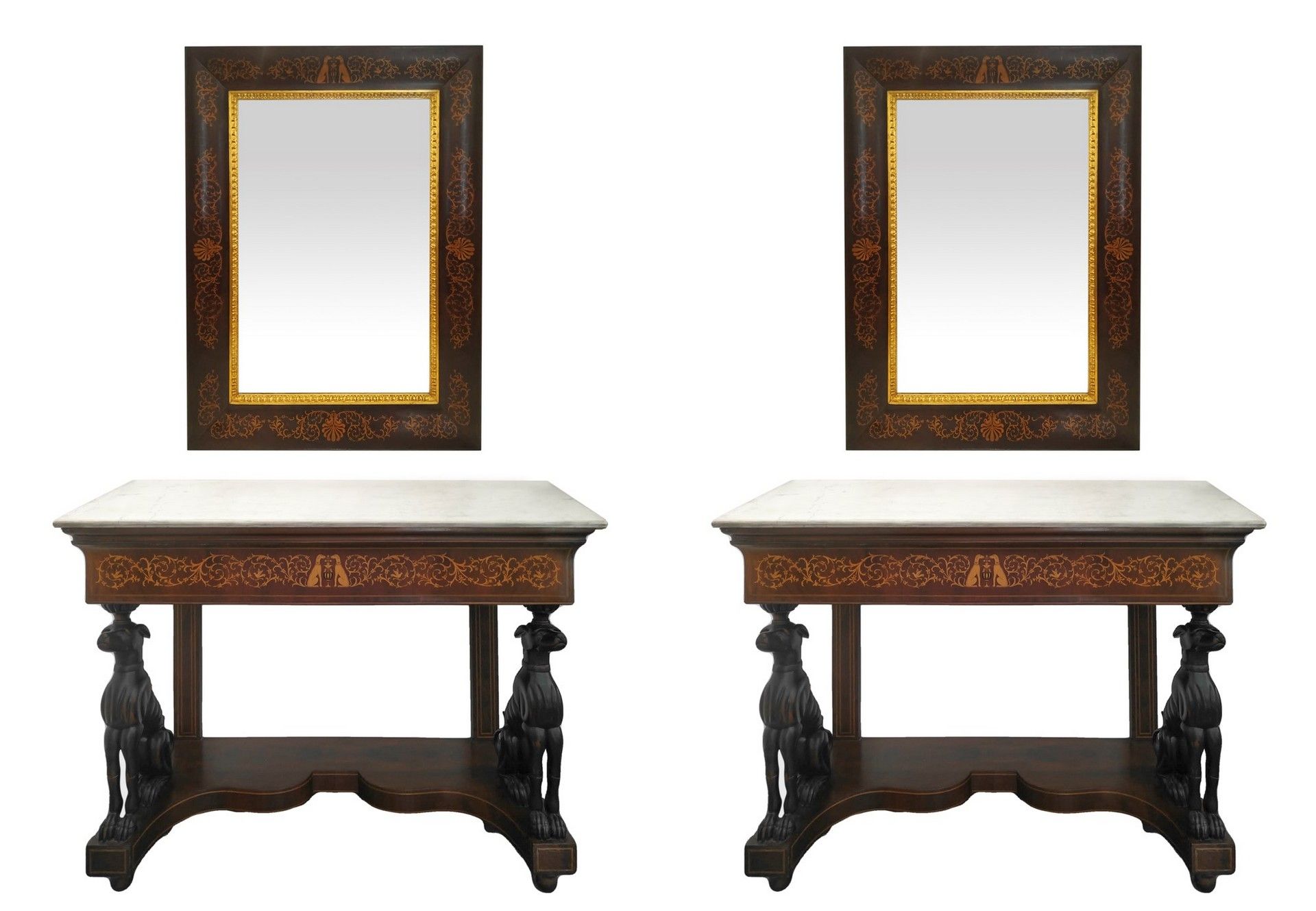 Null Pair of consoles with mirrors , Early 19th century, Sicily h 100 cm, 137x65&hellip;
