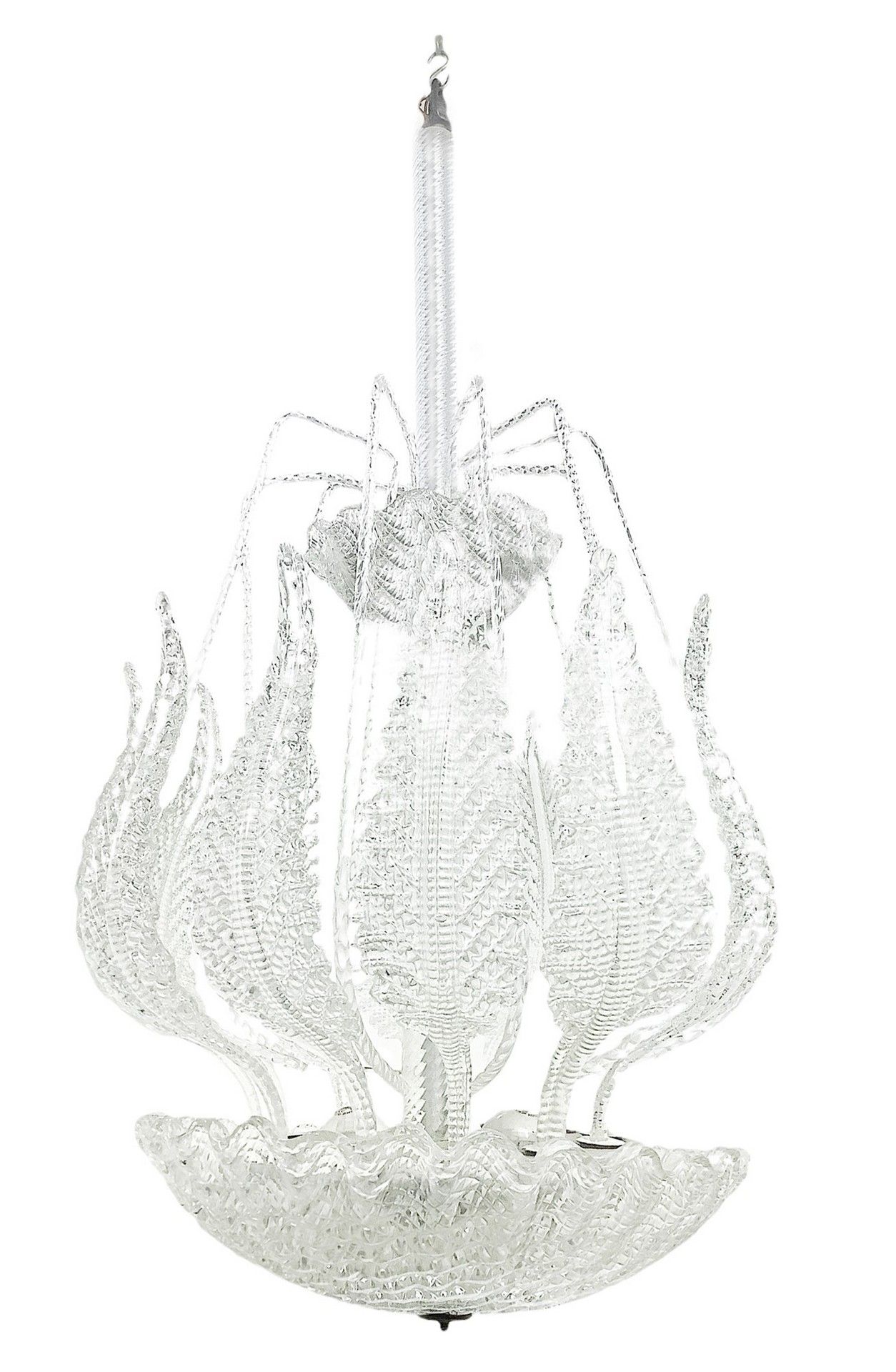 Null Muranoglas-Kronleuchter mit Blättern, 40er Jahre H 87 cm, Durchmesser 41 cm