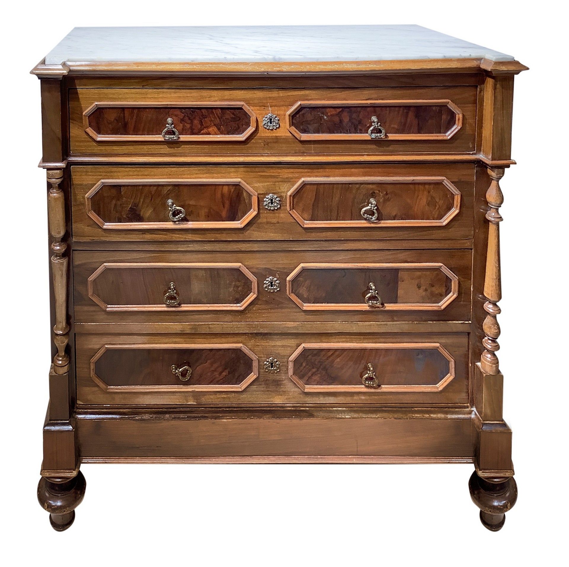Null Chest of 4 drawers in walnut wood , Late 19th century, Sicily 115x110x55 cm&hellip;