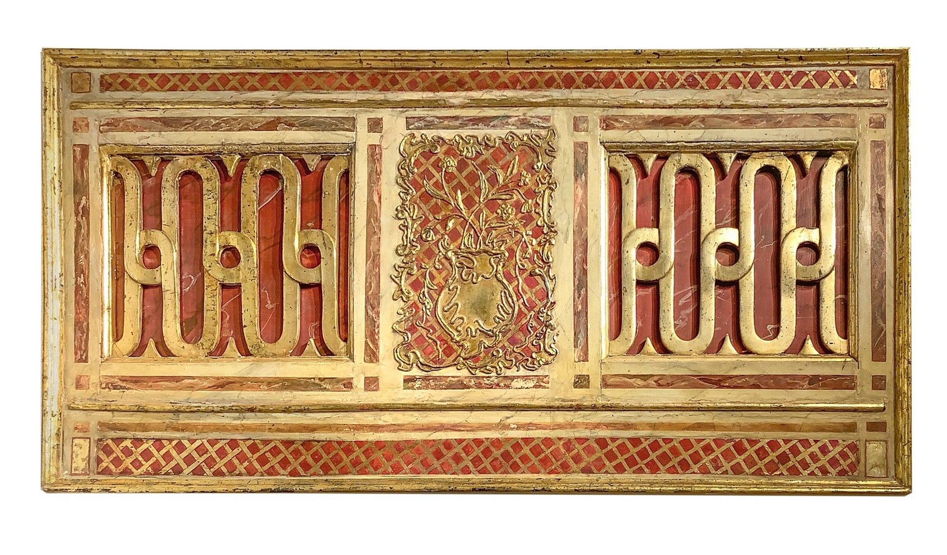 Null Panneau rectangulaire en bois polychrome avec cadre doré à l'intérieur, XIX&hellip;