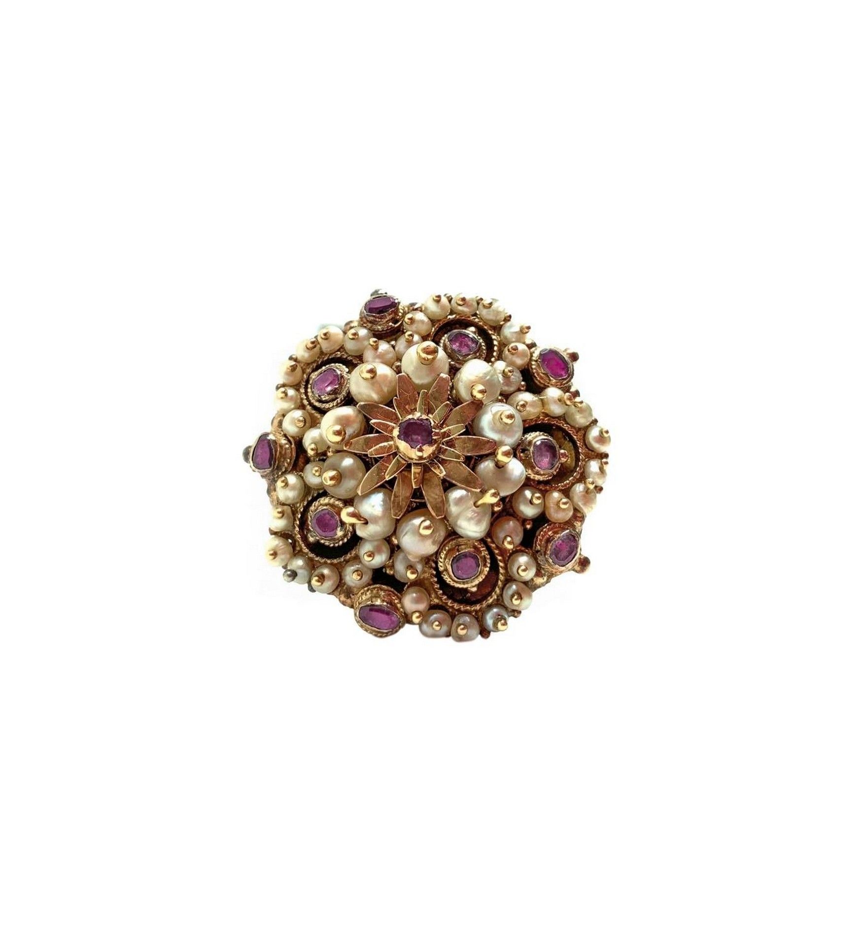 Null Broche avec perles et rubis en or rouge Total grammes 14 Ancienne fabricati&hellip;