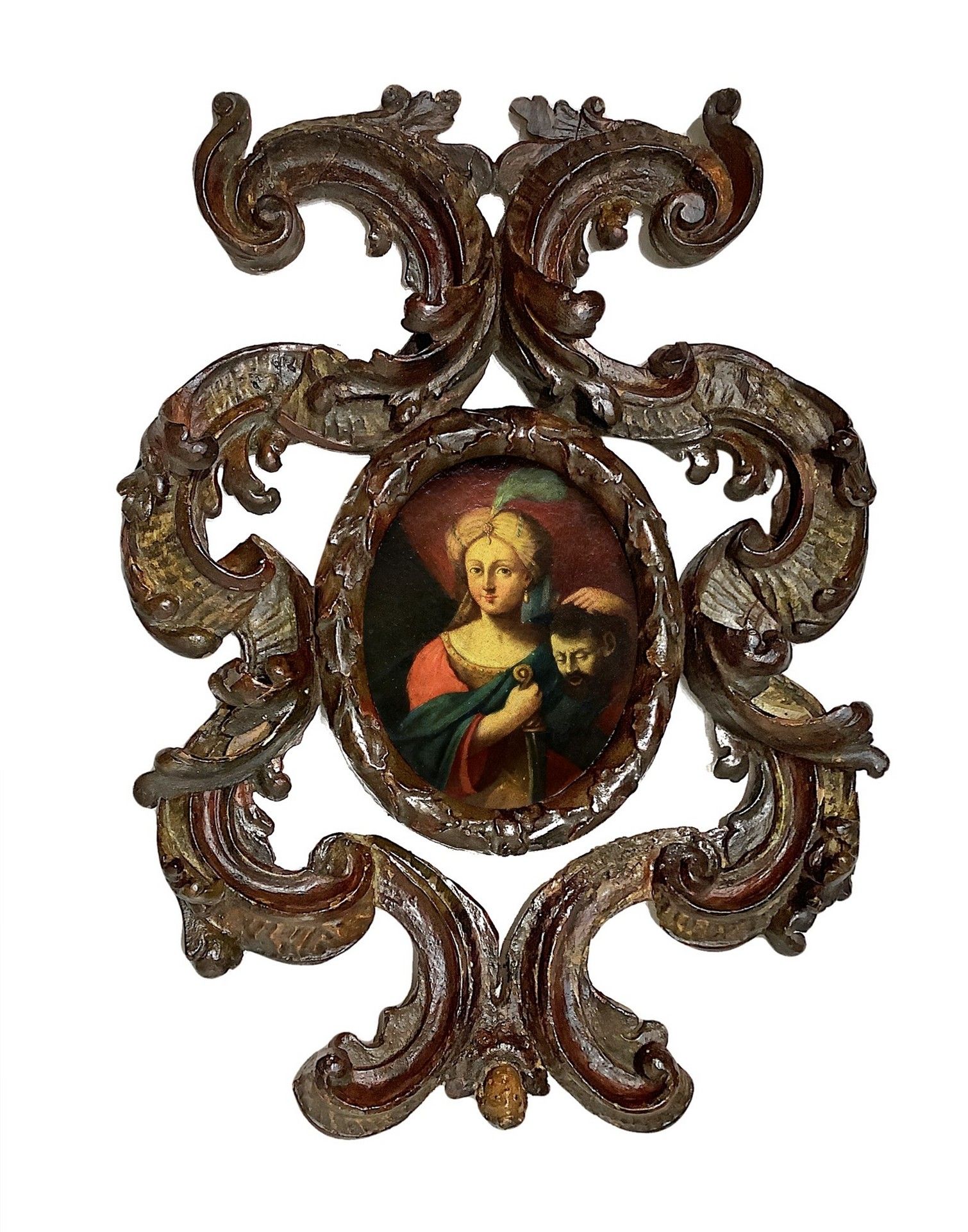 Null 描绘朱迪思和霍洛芬尼头颅的椭圆画，17/18世纪晚期 画在木头上的油画 20x15厘米，框架55x40厘米 

在一个木质框架中，装饰着路易十四时期巴&hellip;
