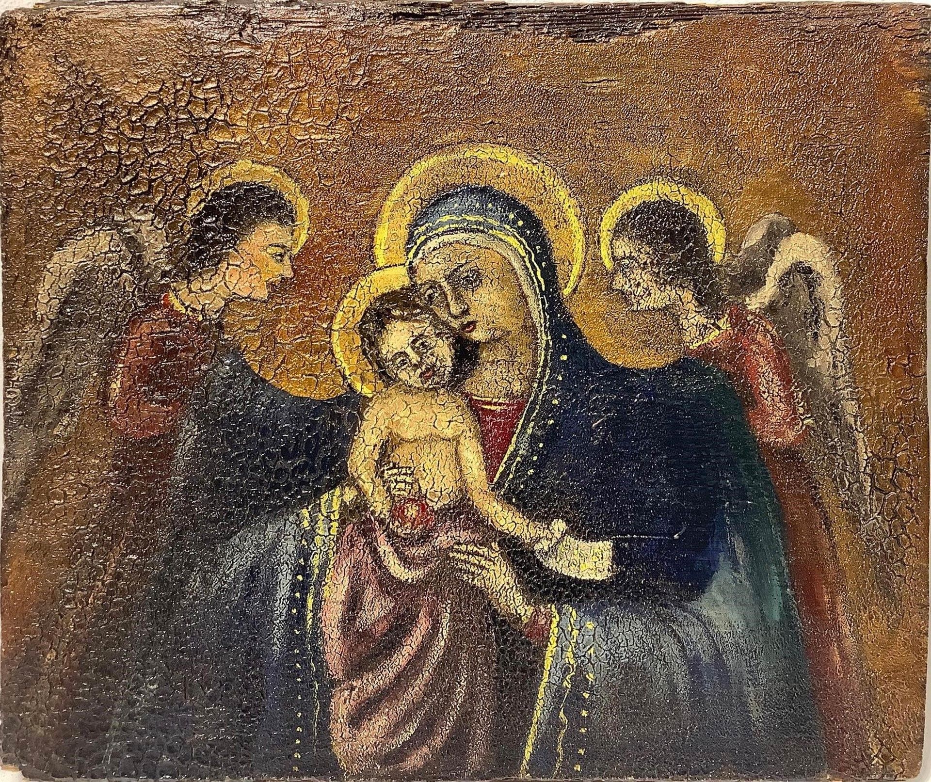 Null 膝上有孩子的圣母，边上有两个崇拜的天使，19世纪 金色背景表 29.5x35厘米，厚2.2厘米 西西里，作者不详。与贝拉莫宫（锡拉库扎）国家博物馆的作&hellip;
