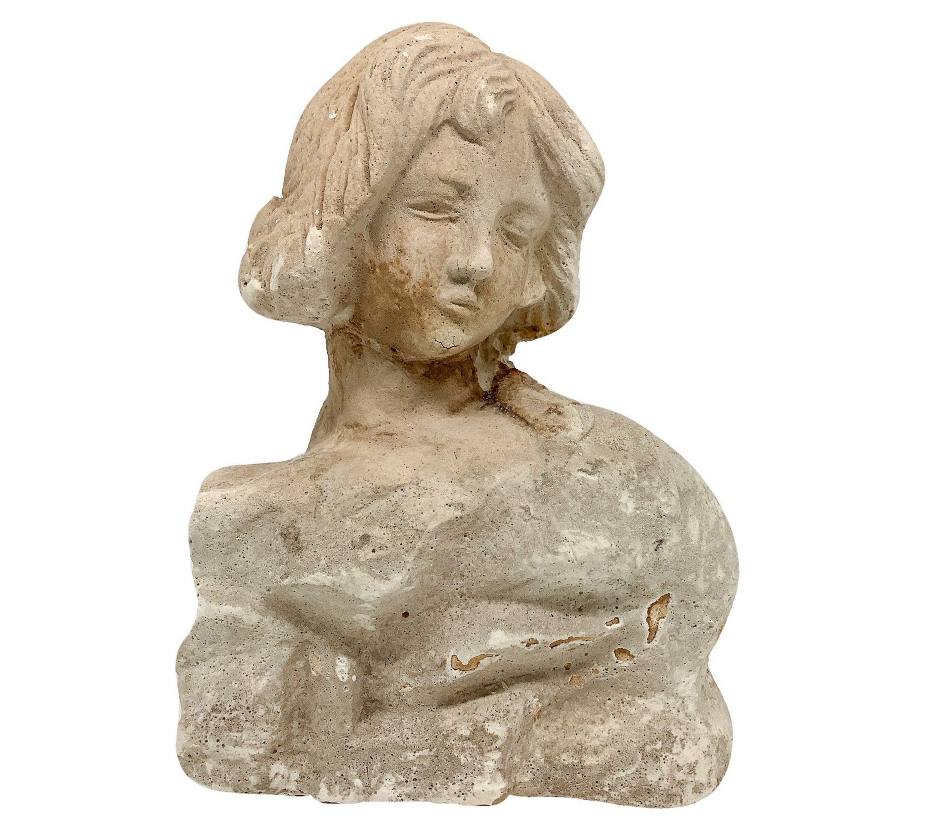 Null Busto di giovane donna, inizio XX secolo Scultura in gesso patinato h 22 cm&hellip;