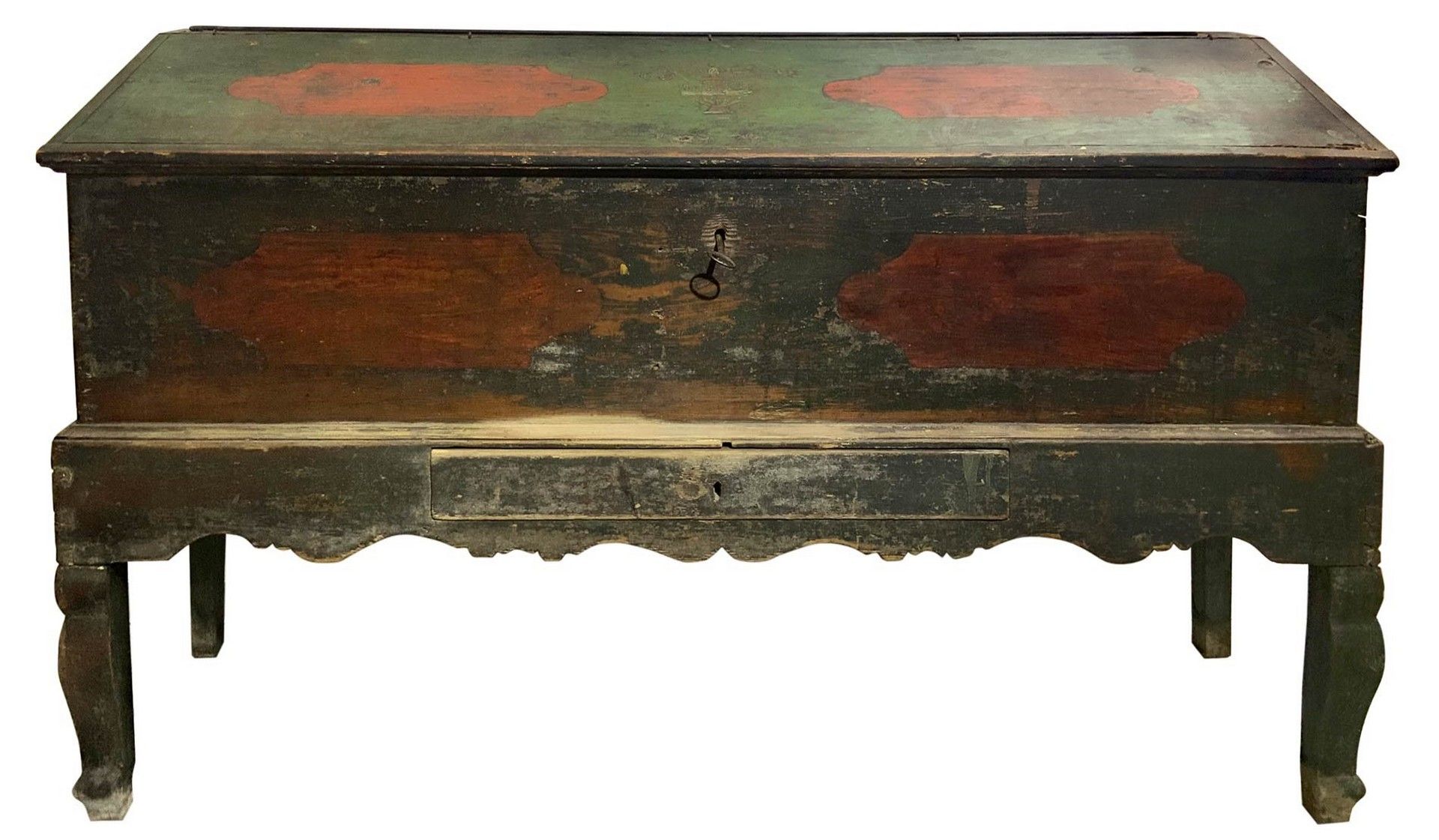 Null Chest in lacquered wood with red squares , Late 18th century H 112 cm. 182x&hellip;